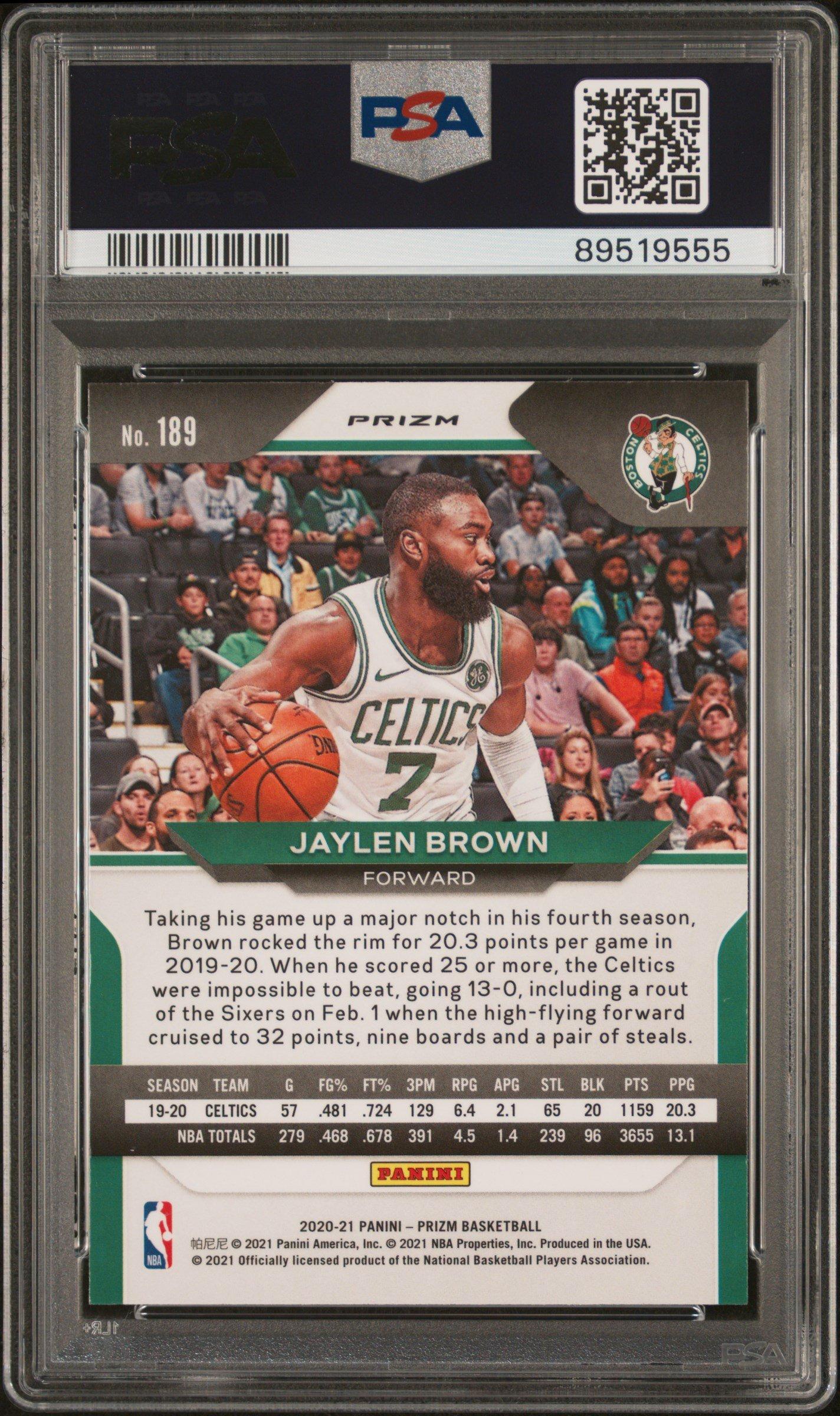 2020 Panini Prizm 189 Jaylen Brown Hyper Prizm PSA 10
