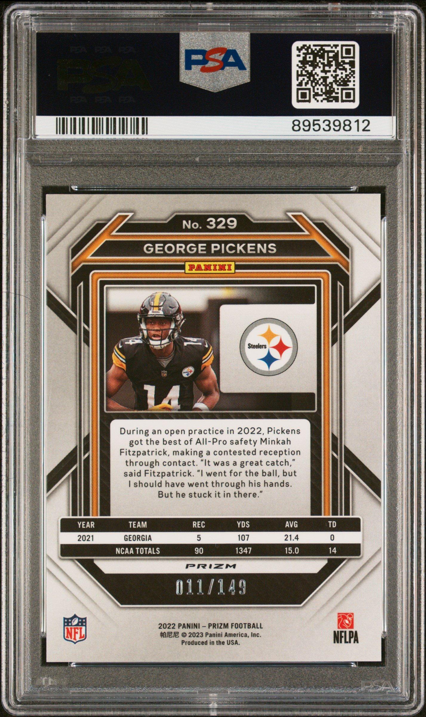 2022 Panini Prizm 329 George Pickens Red Wave PSA 10 Graded Card
