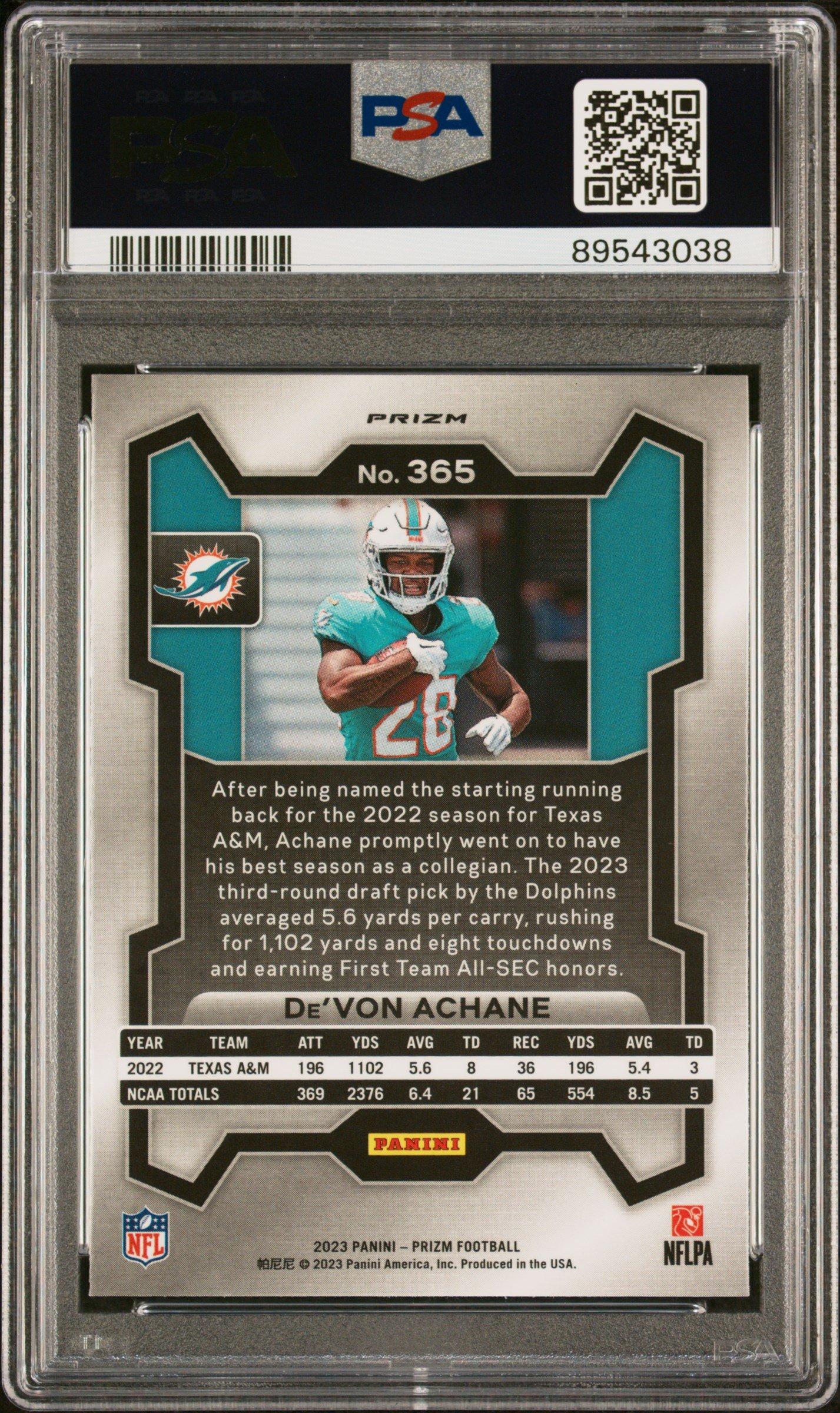 2023 Panini Prizm 365 De'von Achane Green Prizm PSA 10