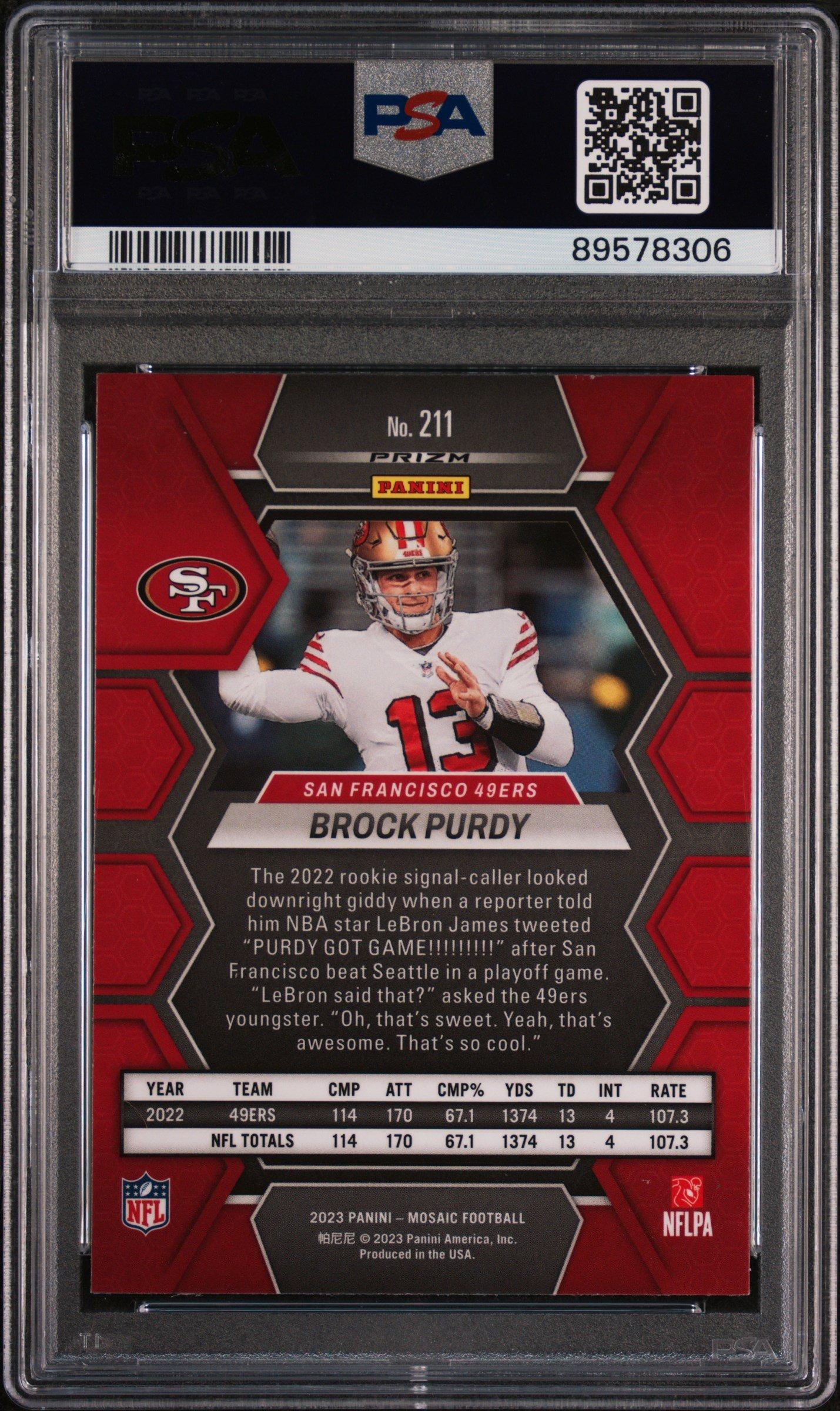 2023 Panini Mosaic 211 Brock Purdy Reactive Blue PSA 10
