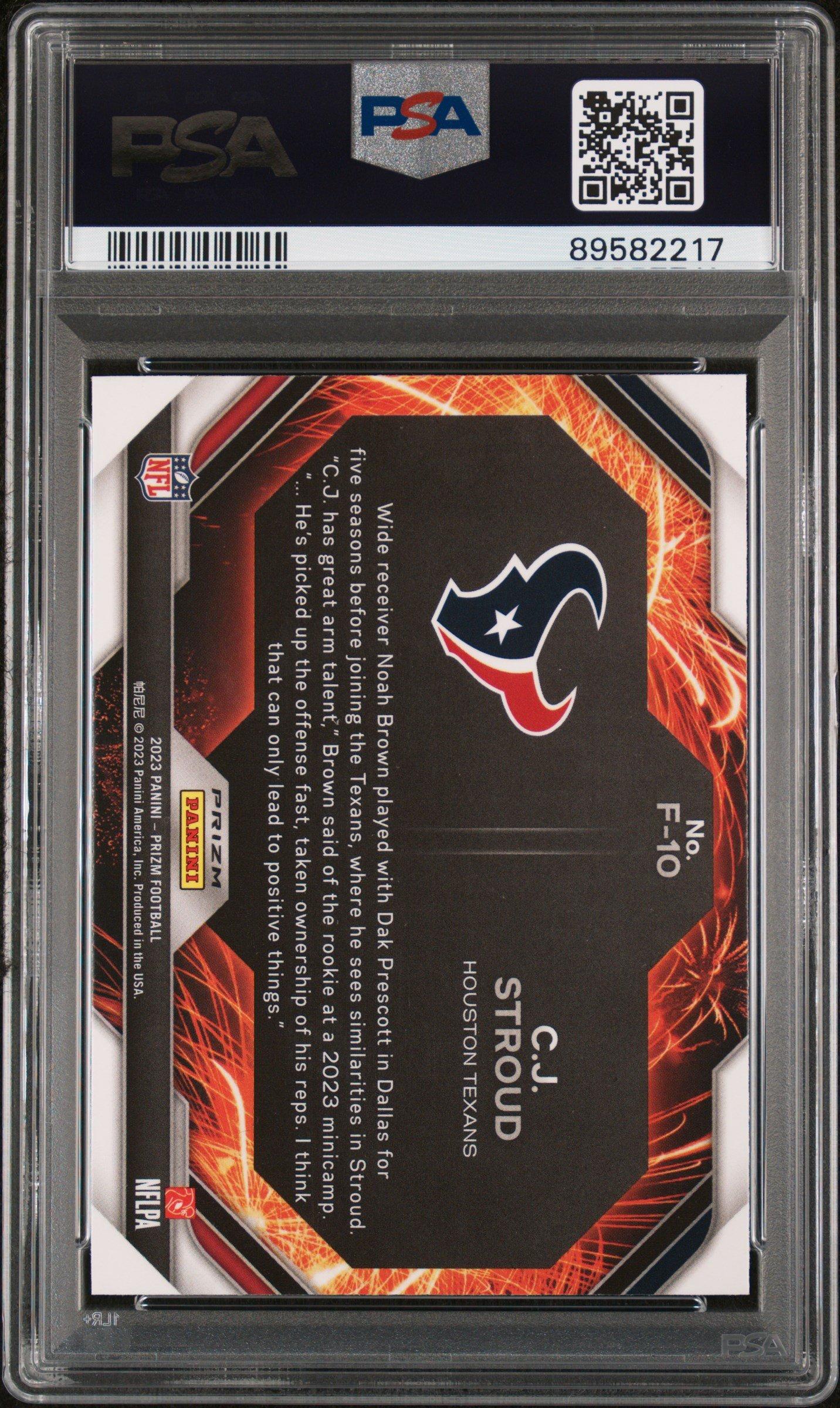 2023 Panini Prizm Fireworks F10 Cj Stroud No Huddle PSA 10 Graded