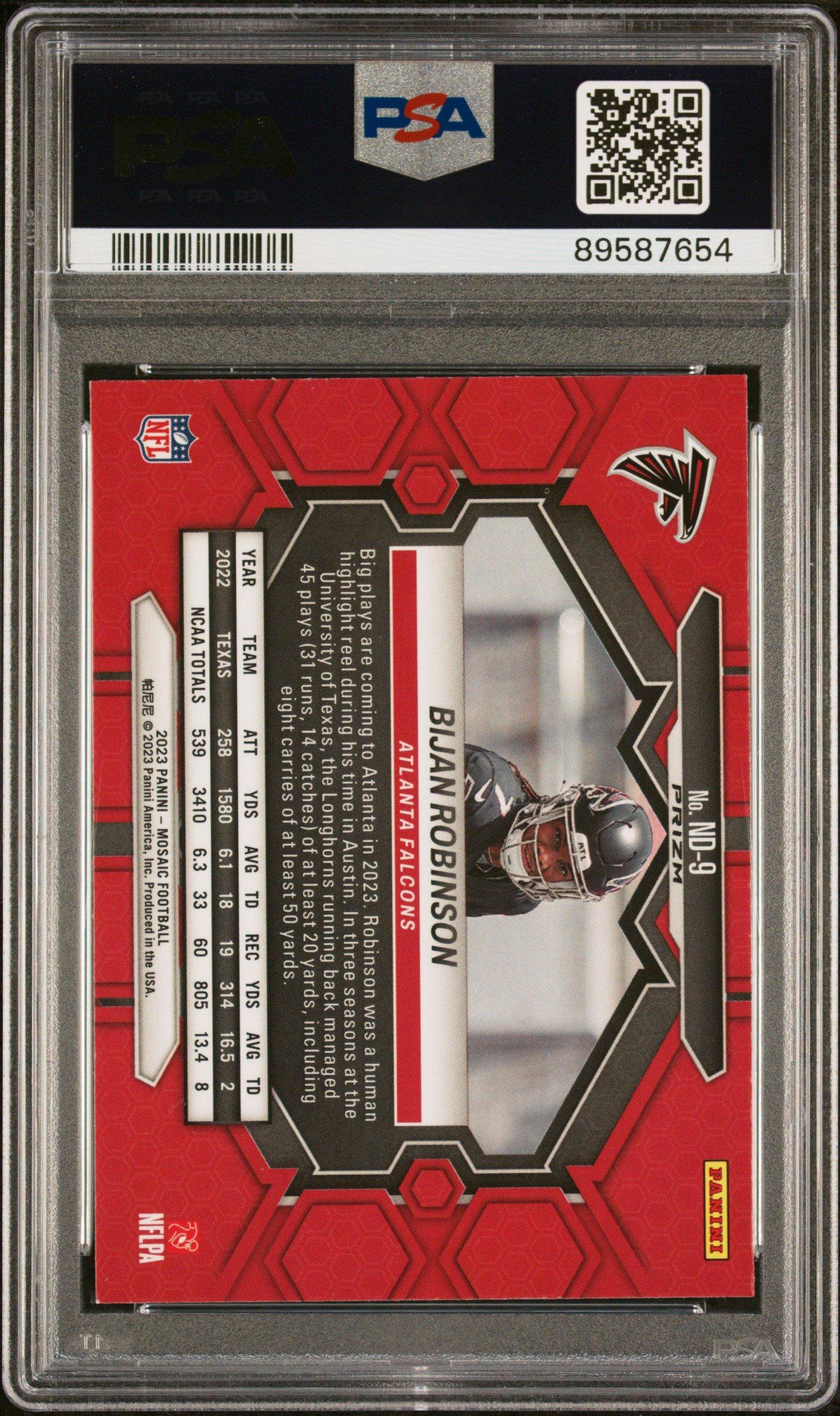 2023 Panini Mosaic Nfl Debut Nd9 Bijan Robinson Reactive Yellow PSA 8