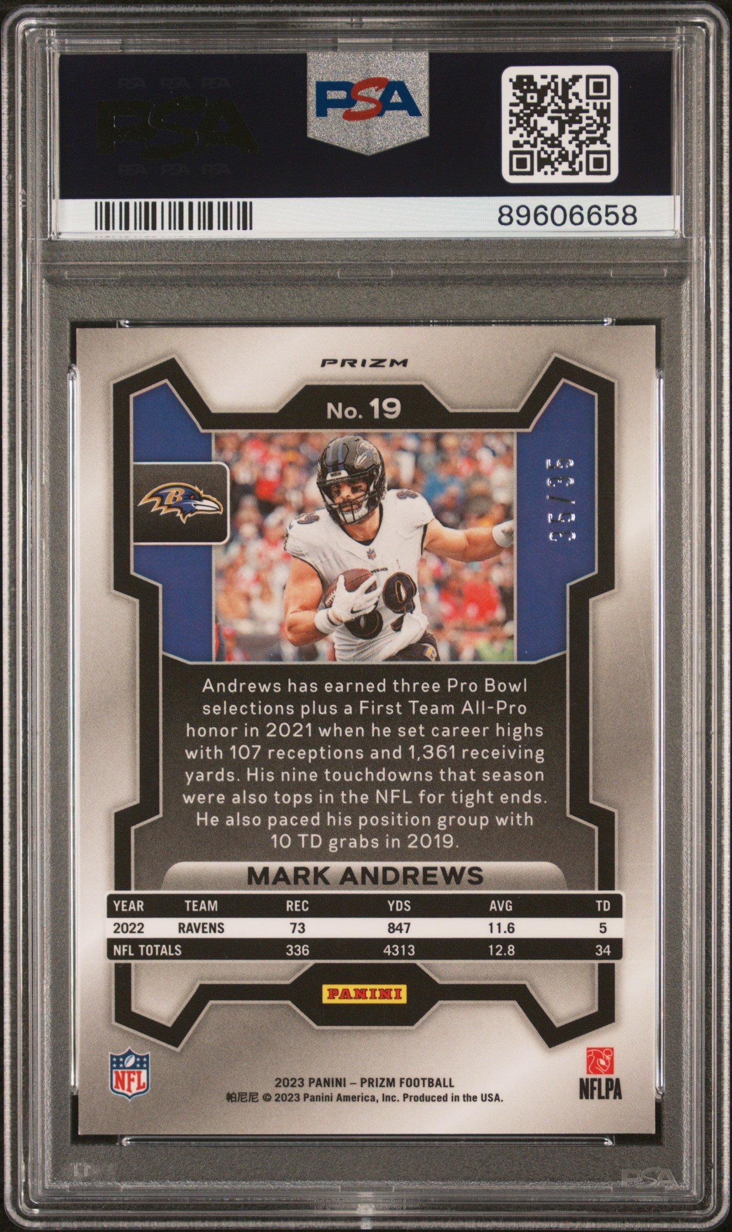 2023 Panini Prizm 19 Mark Andrews No Huddle Purple PSA 9