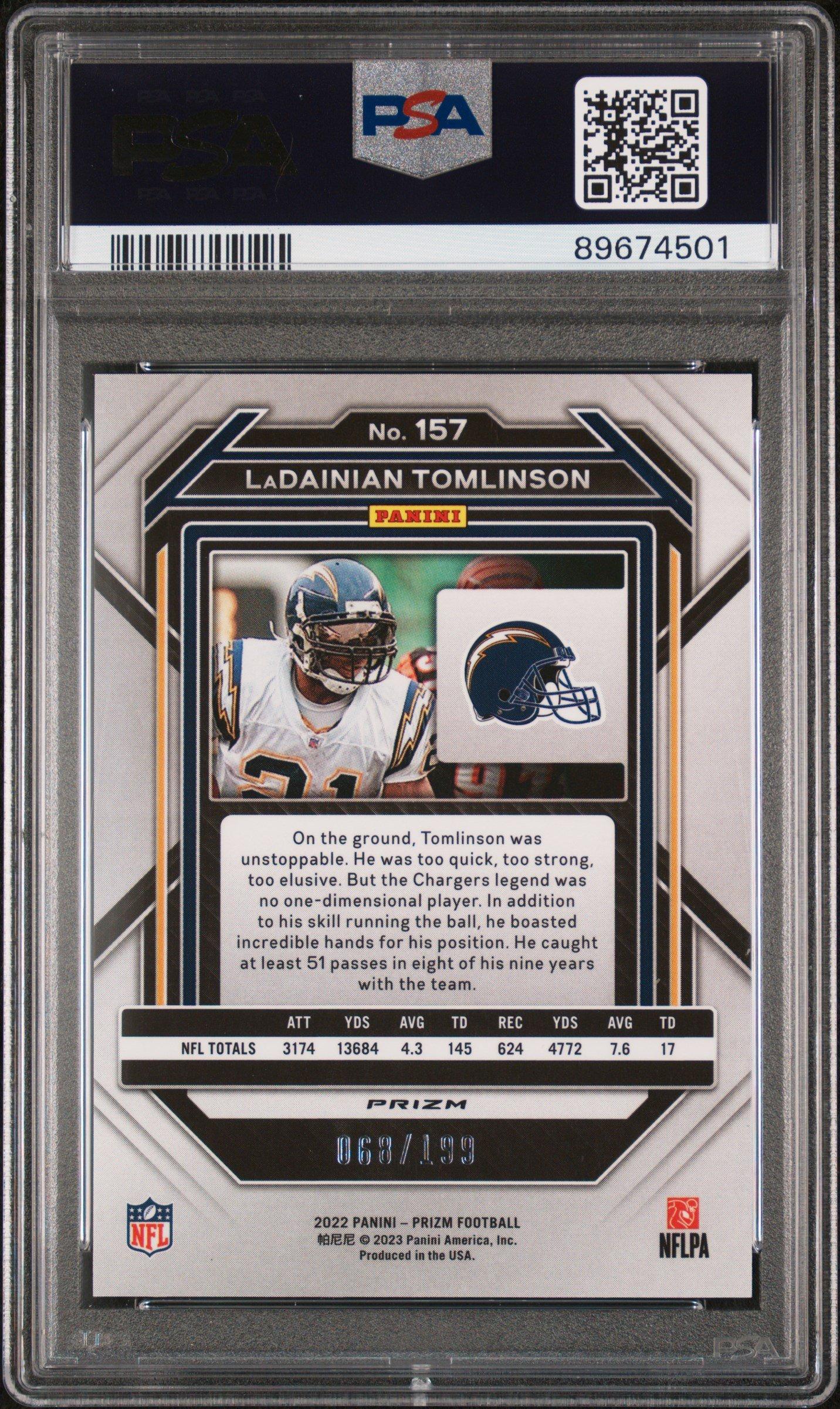 2022 Panini Prizm 157 Ladainian Tomlinson Blue Wave PSA 9