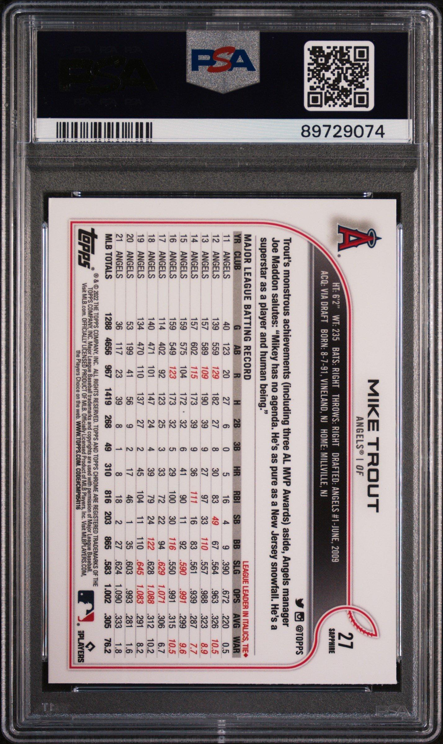 2022 Topps Chrome Sapphire Edition 27 Mike Trout PSA 10