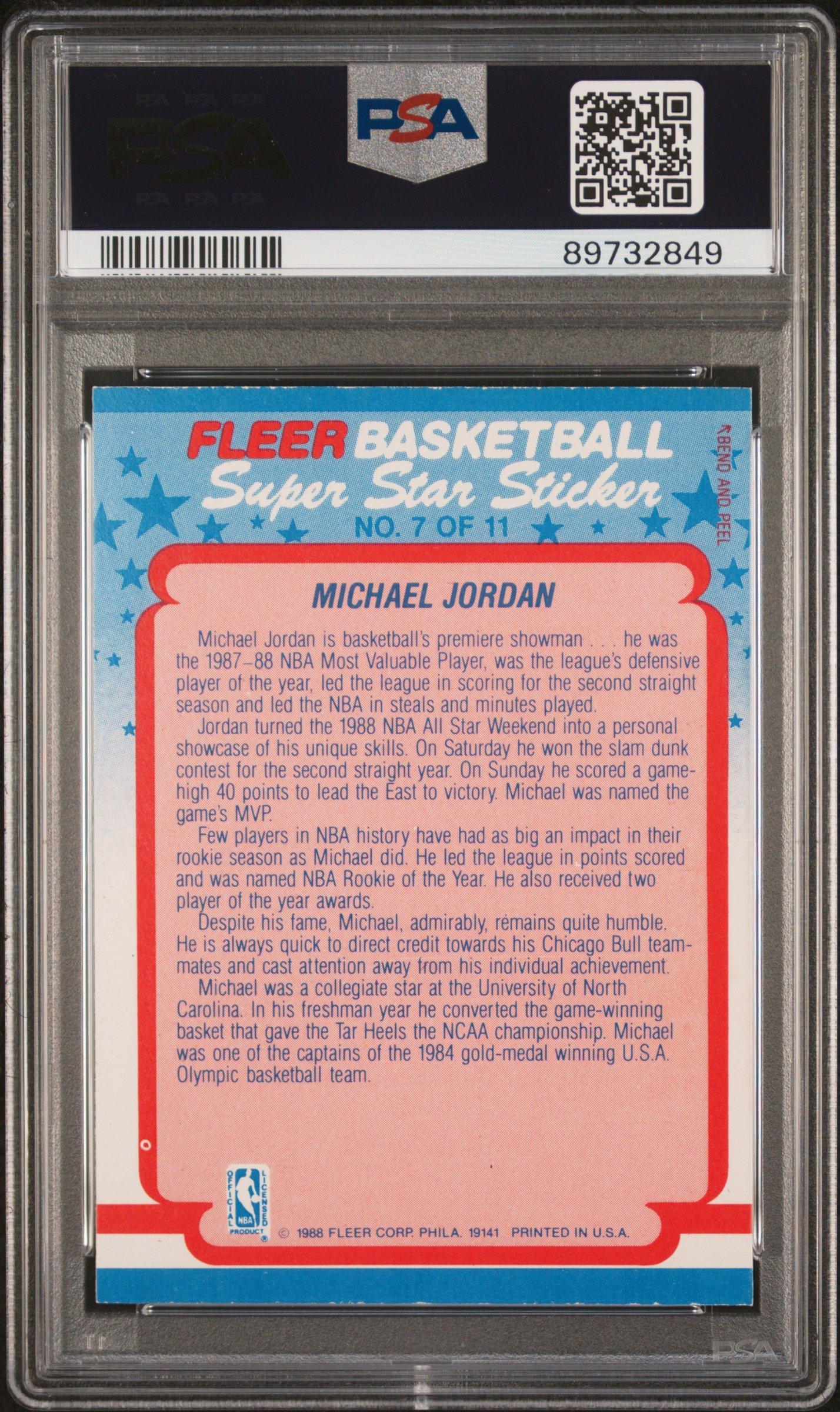1988 Fleer Sticker 7 Michael Jordan PSA 8