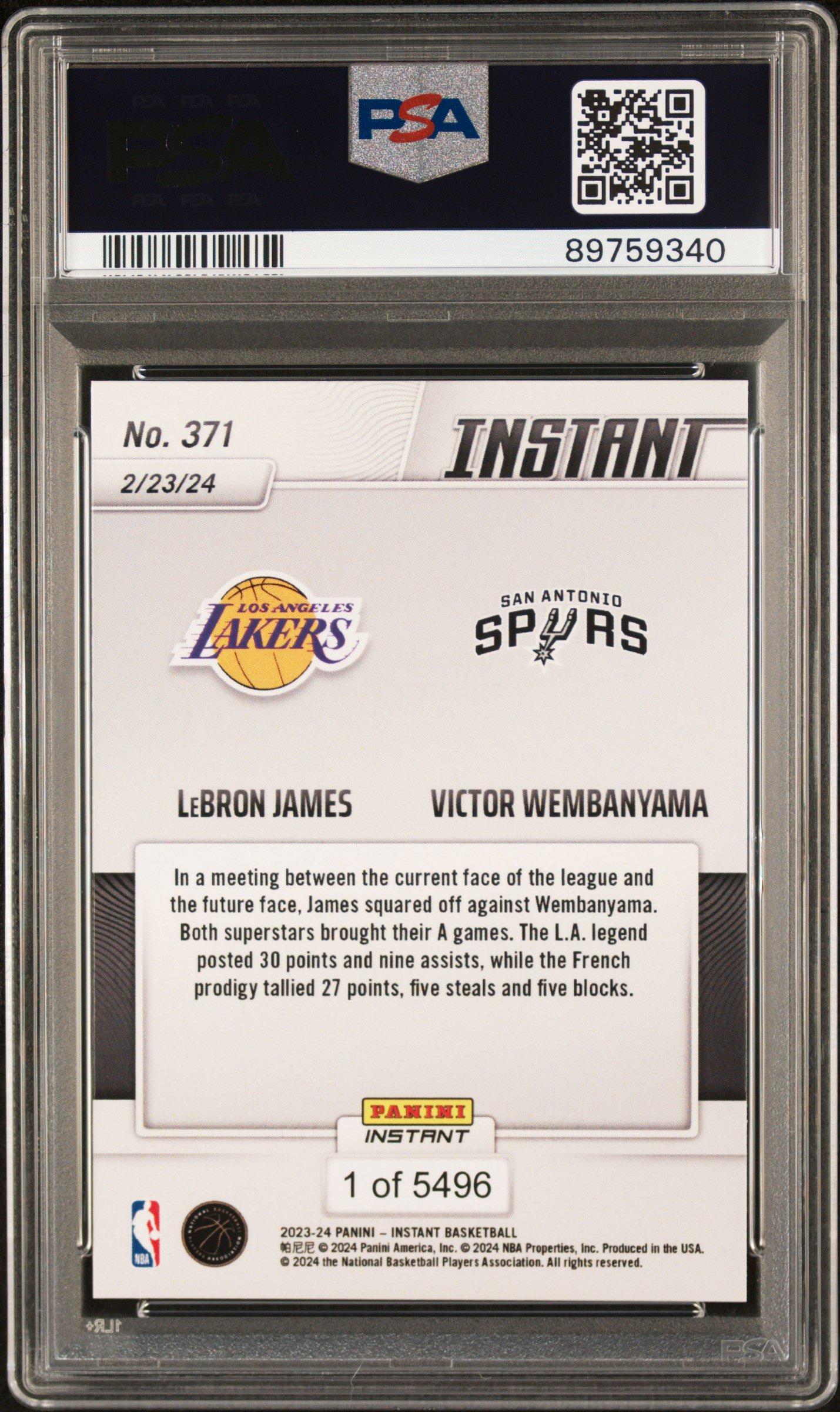 2023 Panini Instant 371 Lebron Jamesictor Wembanyama PSA 10