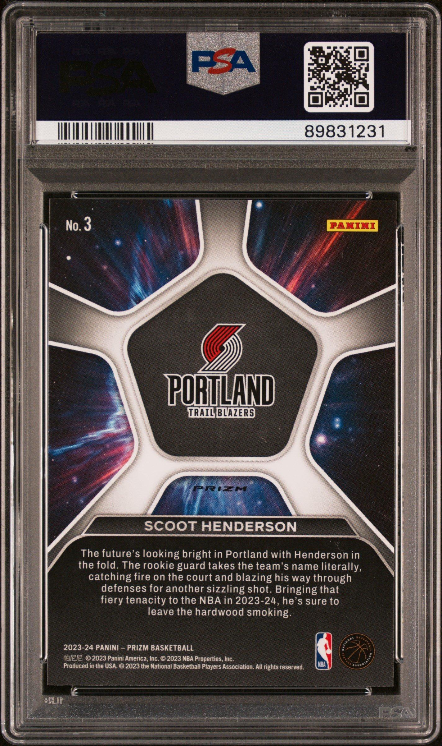 2023 Panini Prizm Deep Space 3 Scoot Henderson Silver Prizm PSA 10