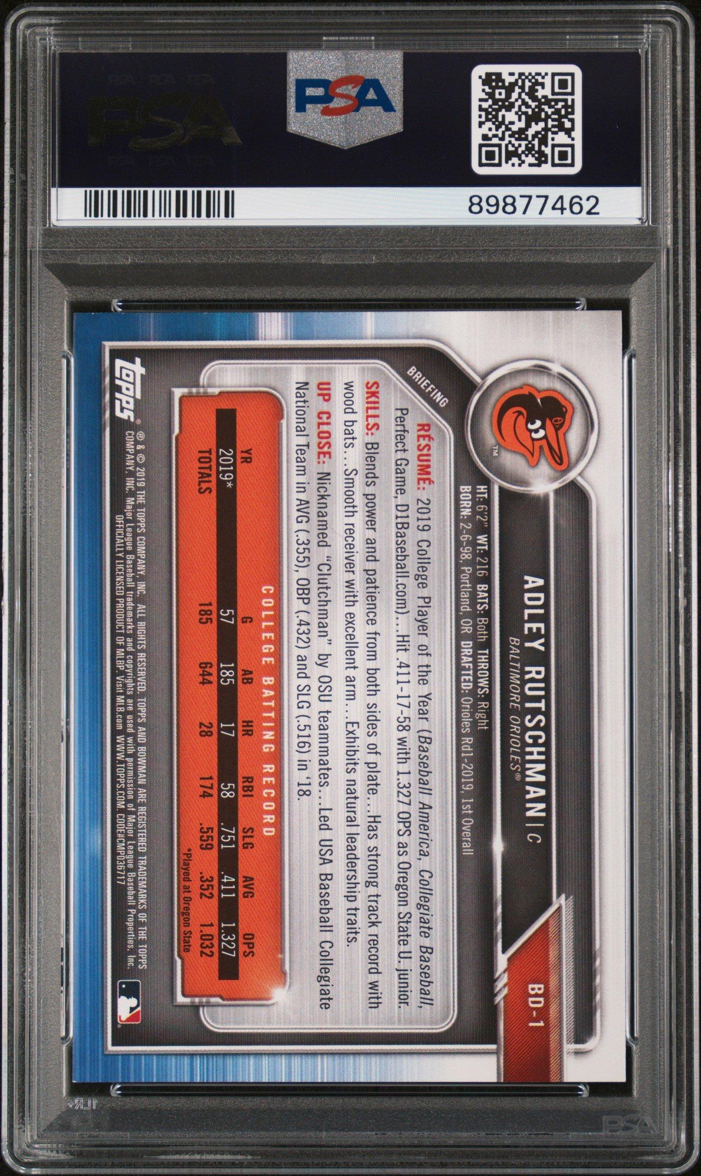2019 Bowman Draft Bd1 Adley Rutschman PSA 10