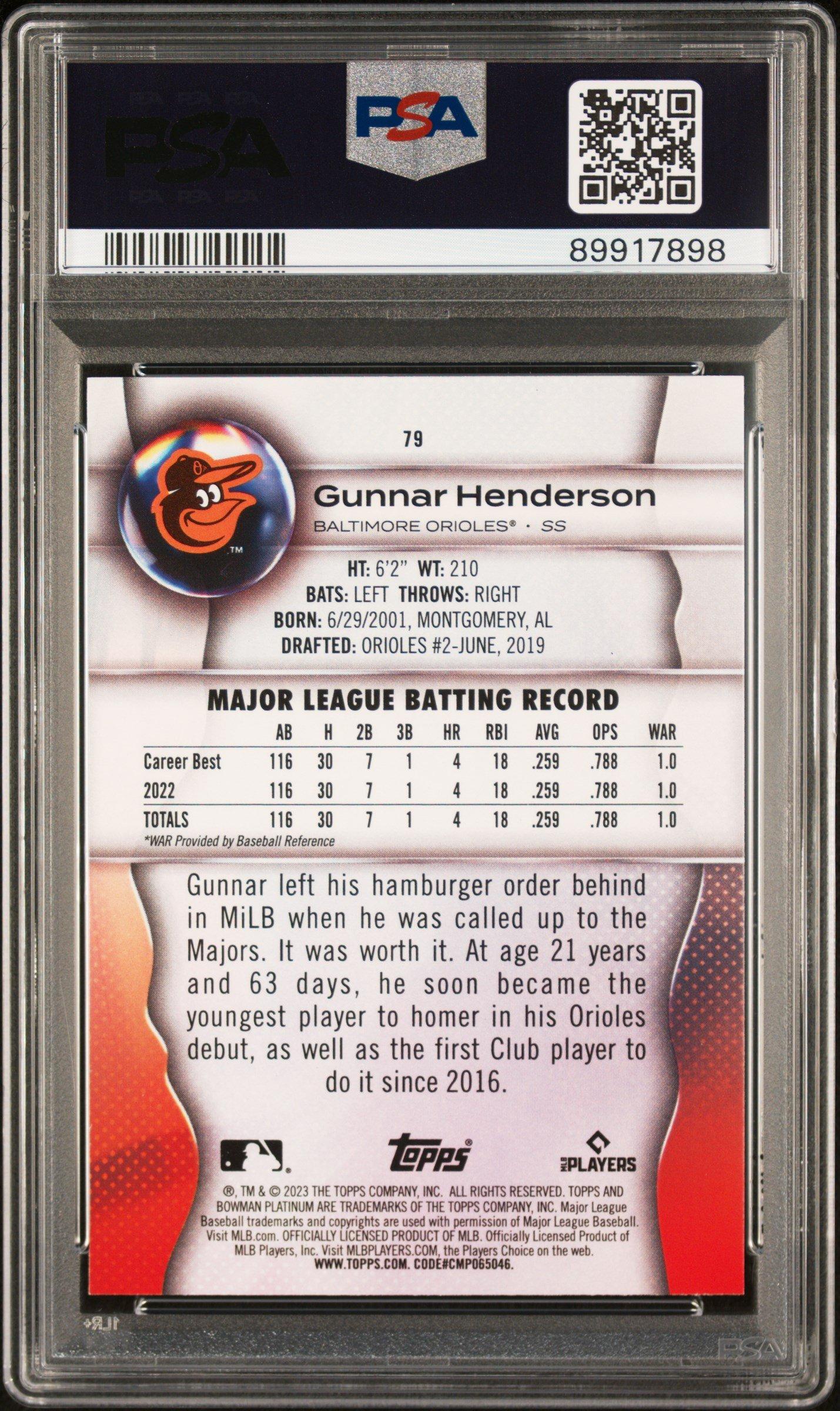 2023 Bowman Platinum 79 Gunnar Henderson PSA 8