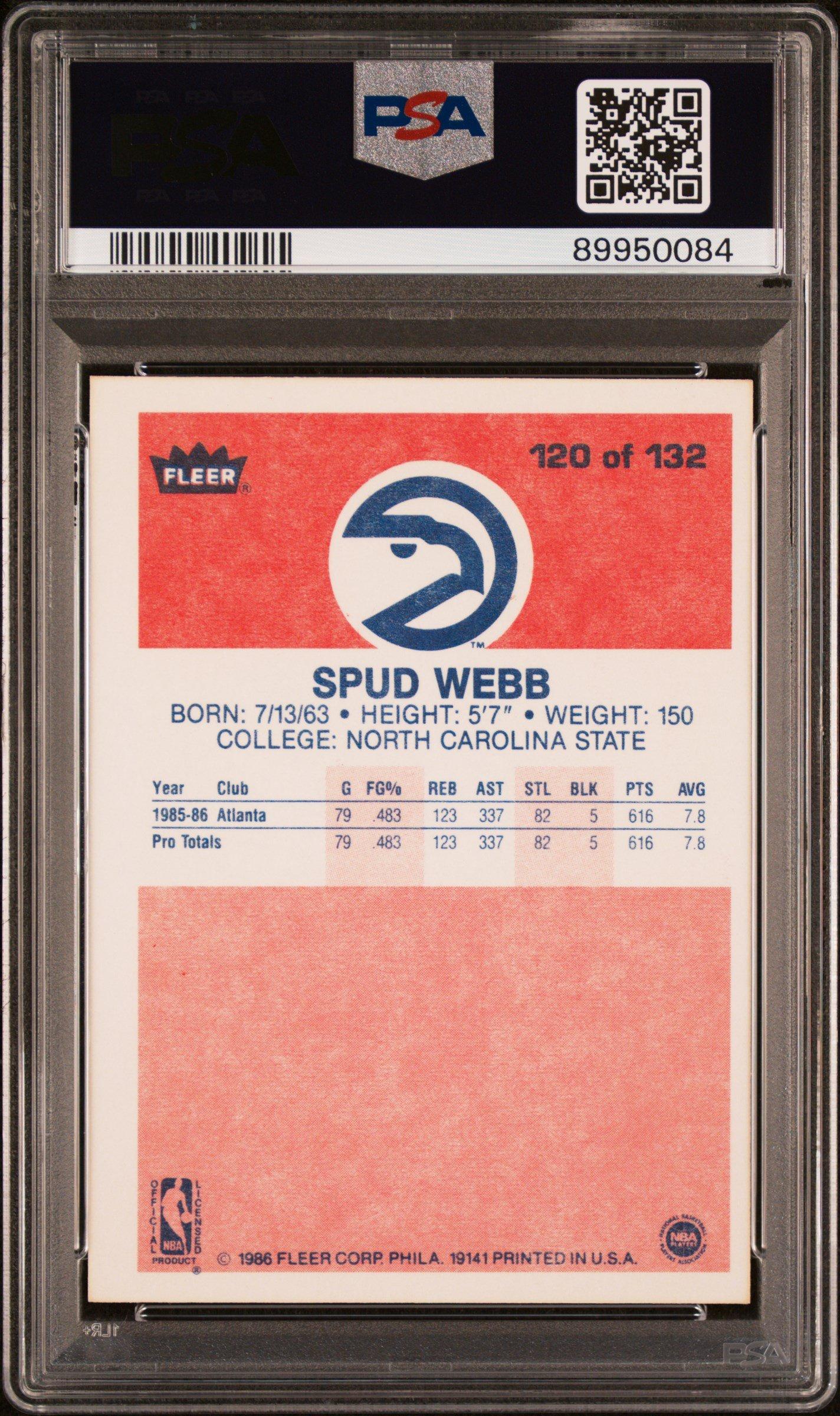1986 Fleer 120 Spud Webb PSA 8