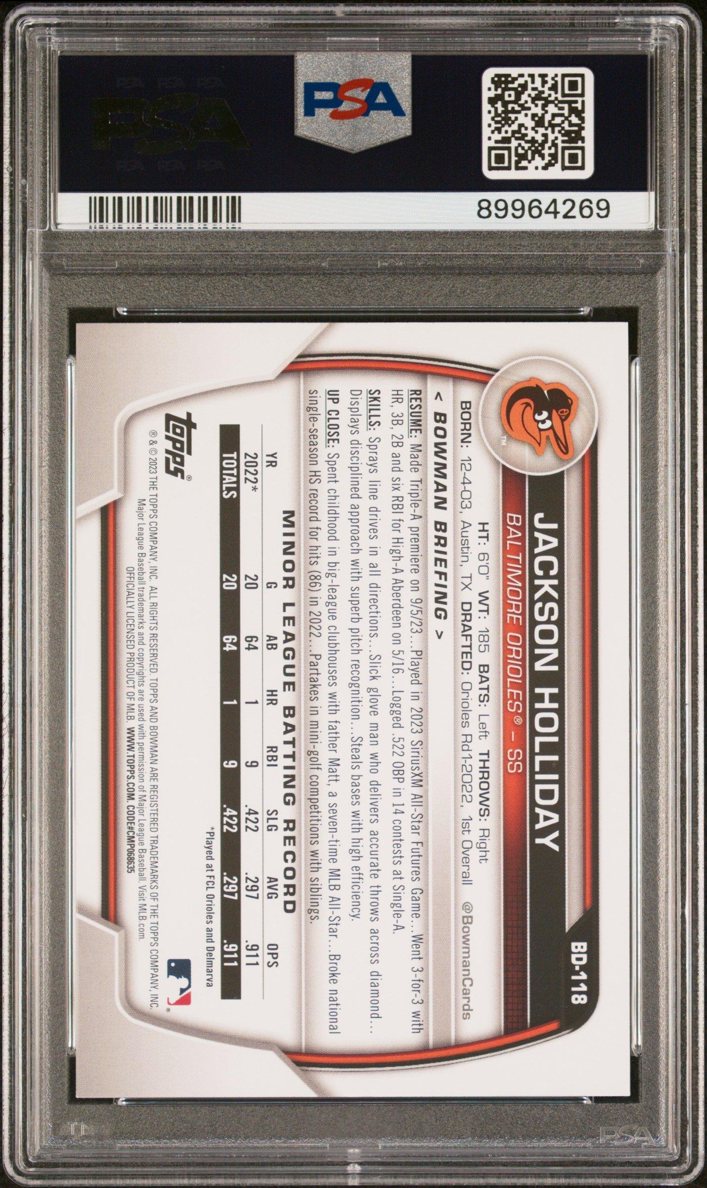 2023 Bowman Draft Bd118 Jackson Holliday PSA 10
