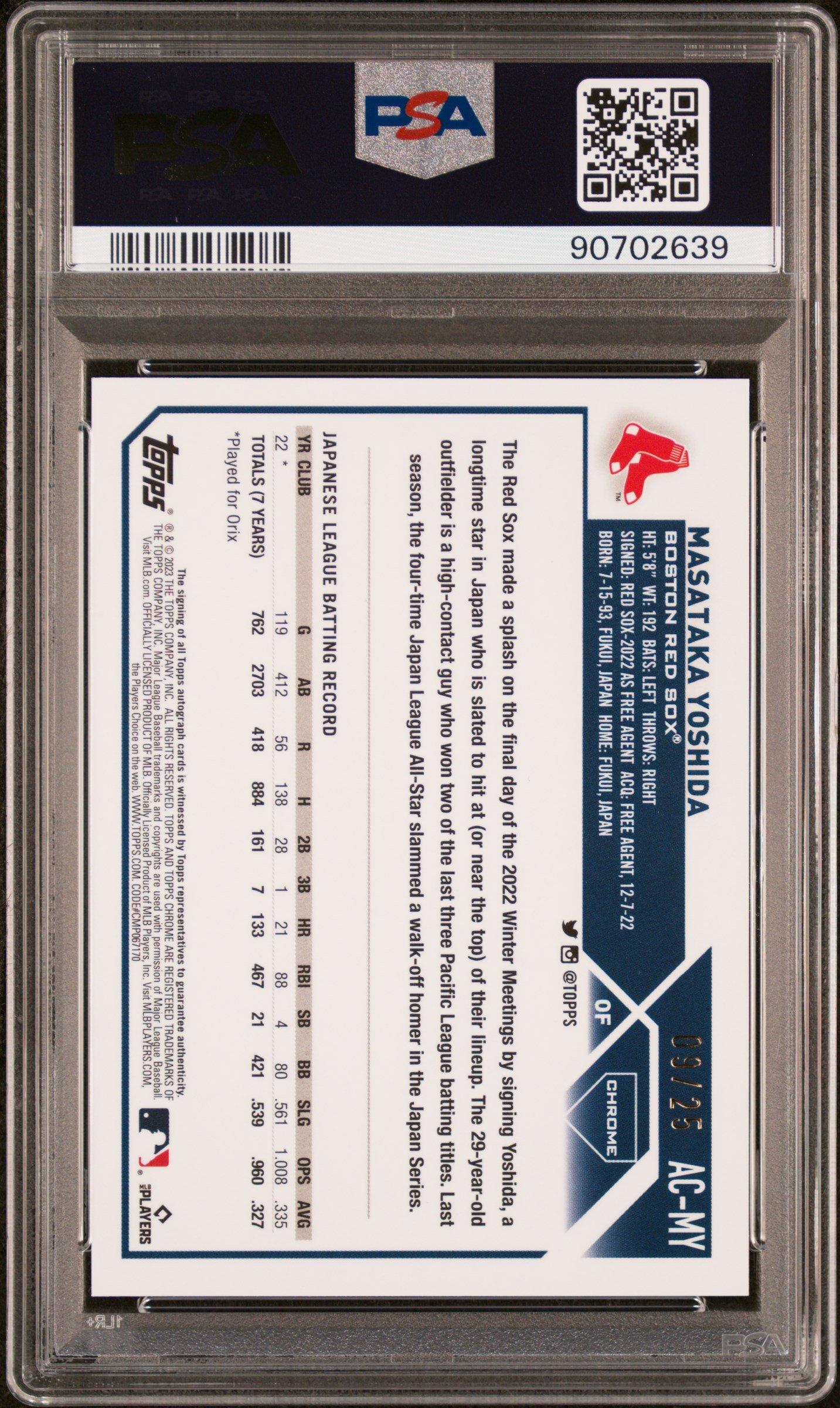 2023 Topps Chrome Update Autograph Acmy Masataka Yoshida Orange Refractor PSA 10