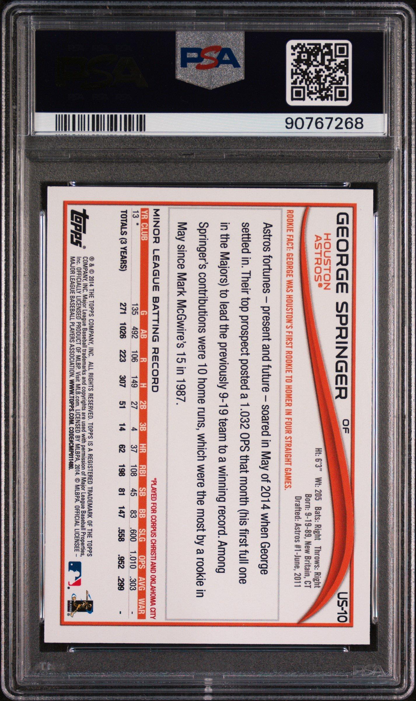 2014 Topps Update Us10 George Springer Orange Jersey-red Hot Foil PSA 10