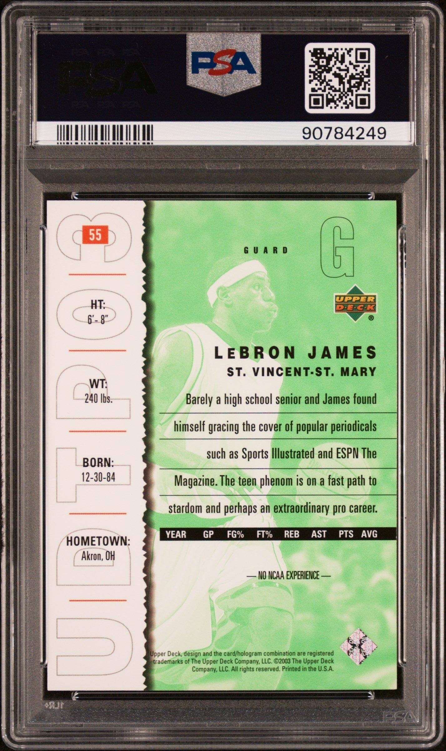 2003 Upper Deck Top Prospects 55 Lebron James PSA 10
