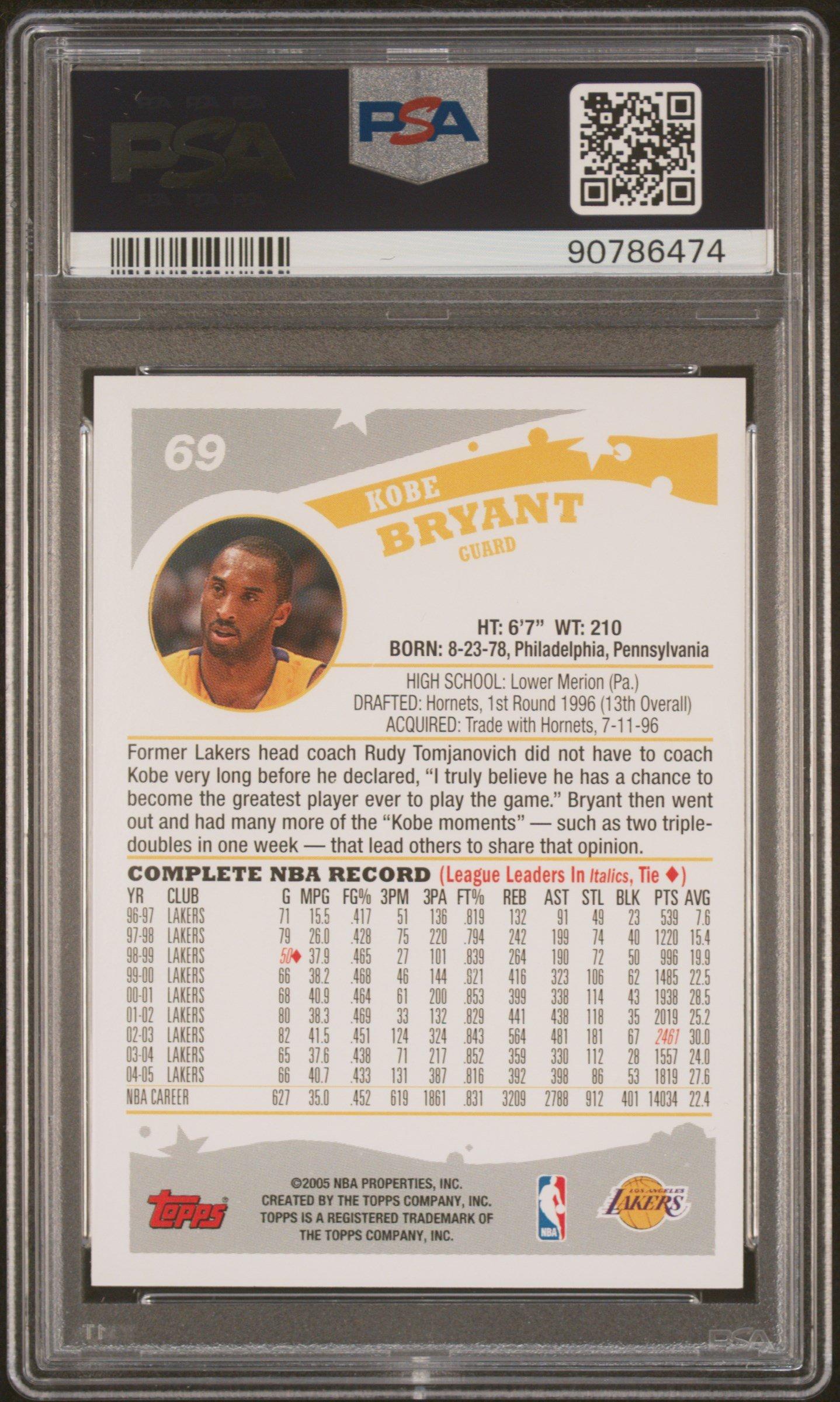 2005 Topps 69 Kobe Bryant PSA 10