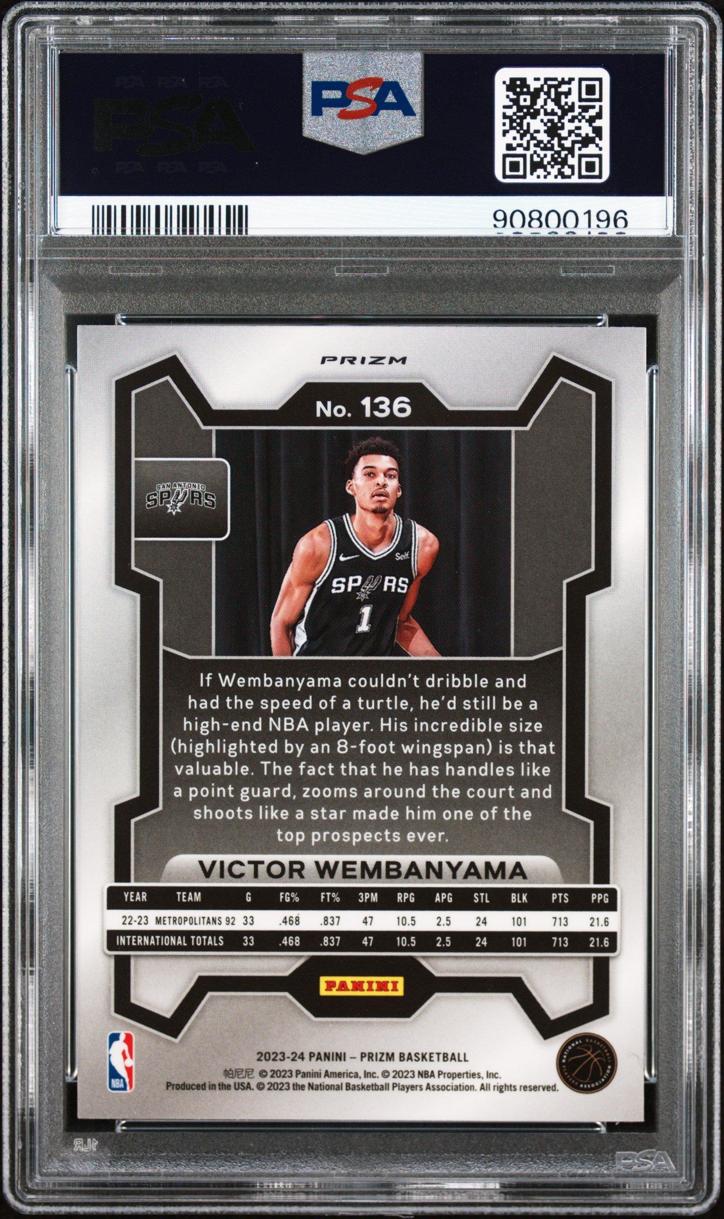 2023 Panini Prizm 136 Victor Wembanyama Silver Prizm PSA 10 Graded