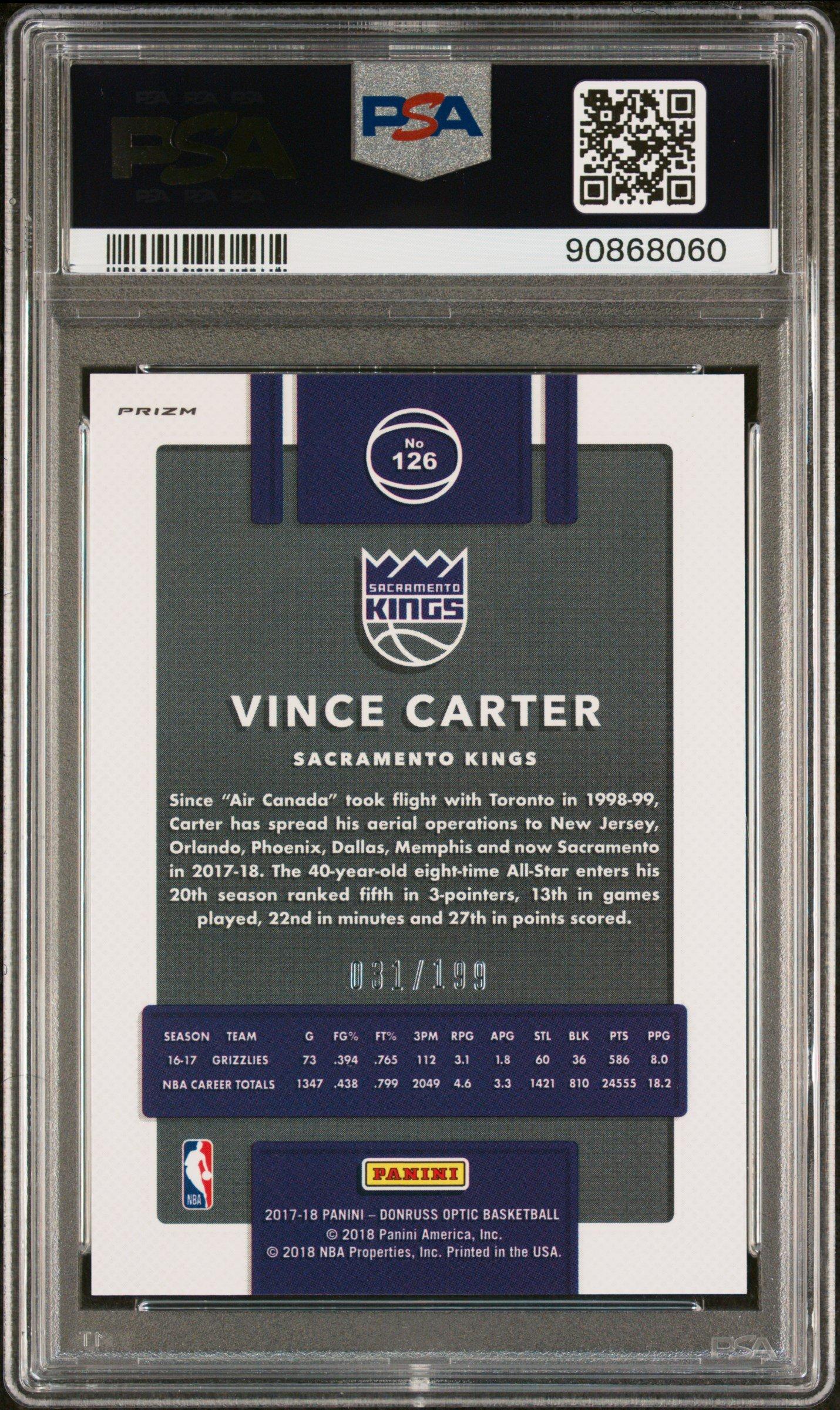 2017 Panini Donruss Optic 126 Vince Carter Orange PSA 10