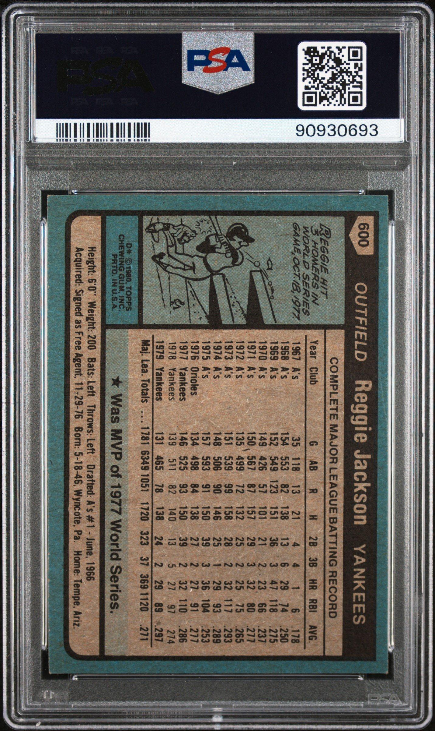 1980 Topps 600 Reggie Jackson PSA 8