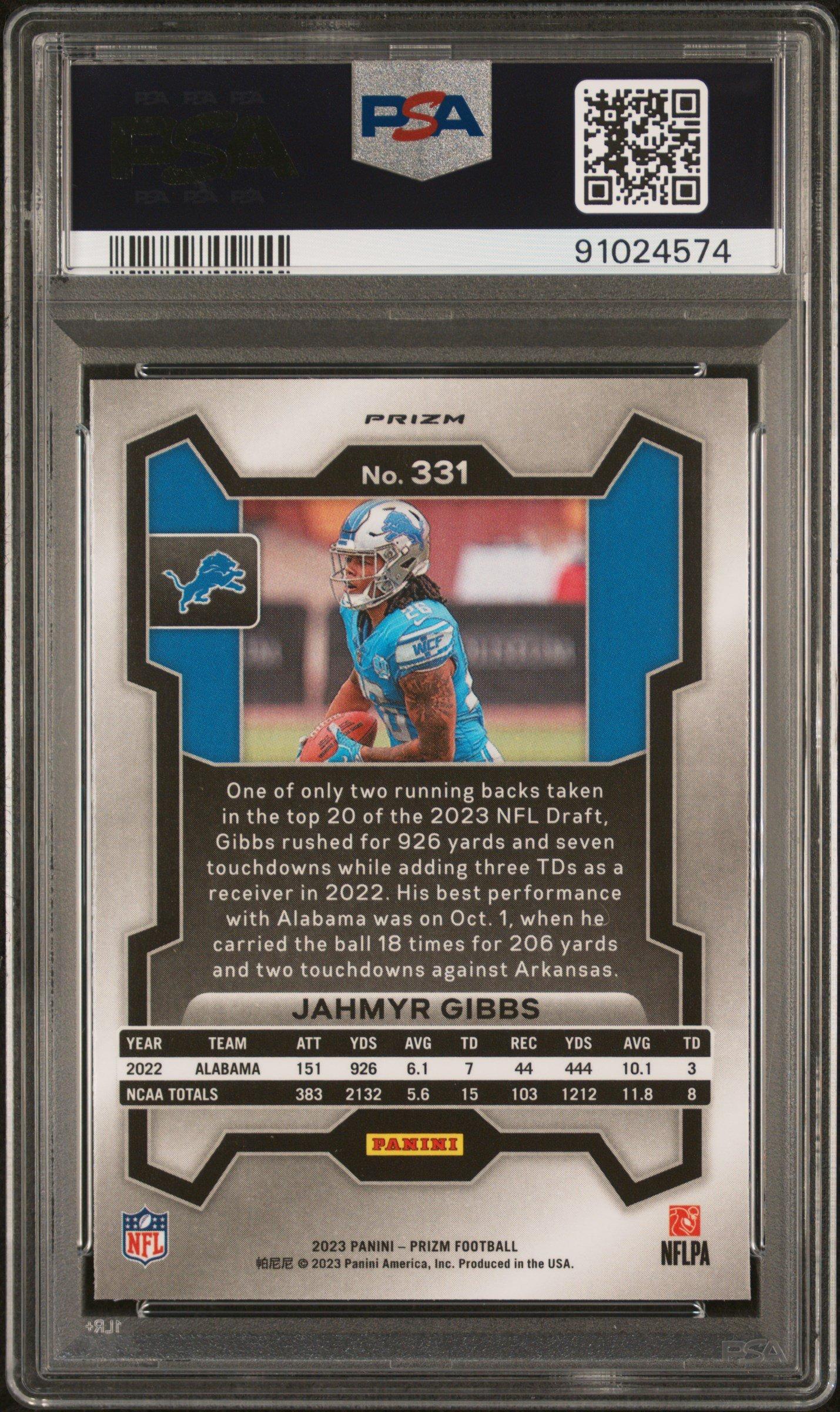 2023 Panini Prizm 331 Jahmyr Gibbs Green Wave PSA 10