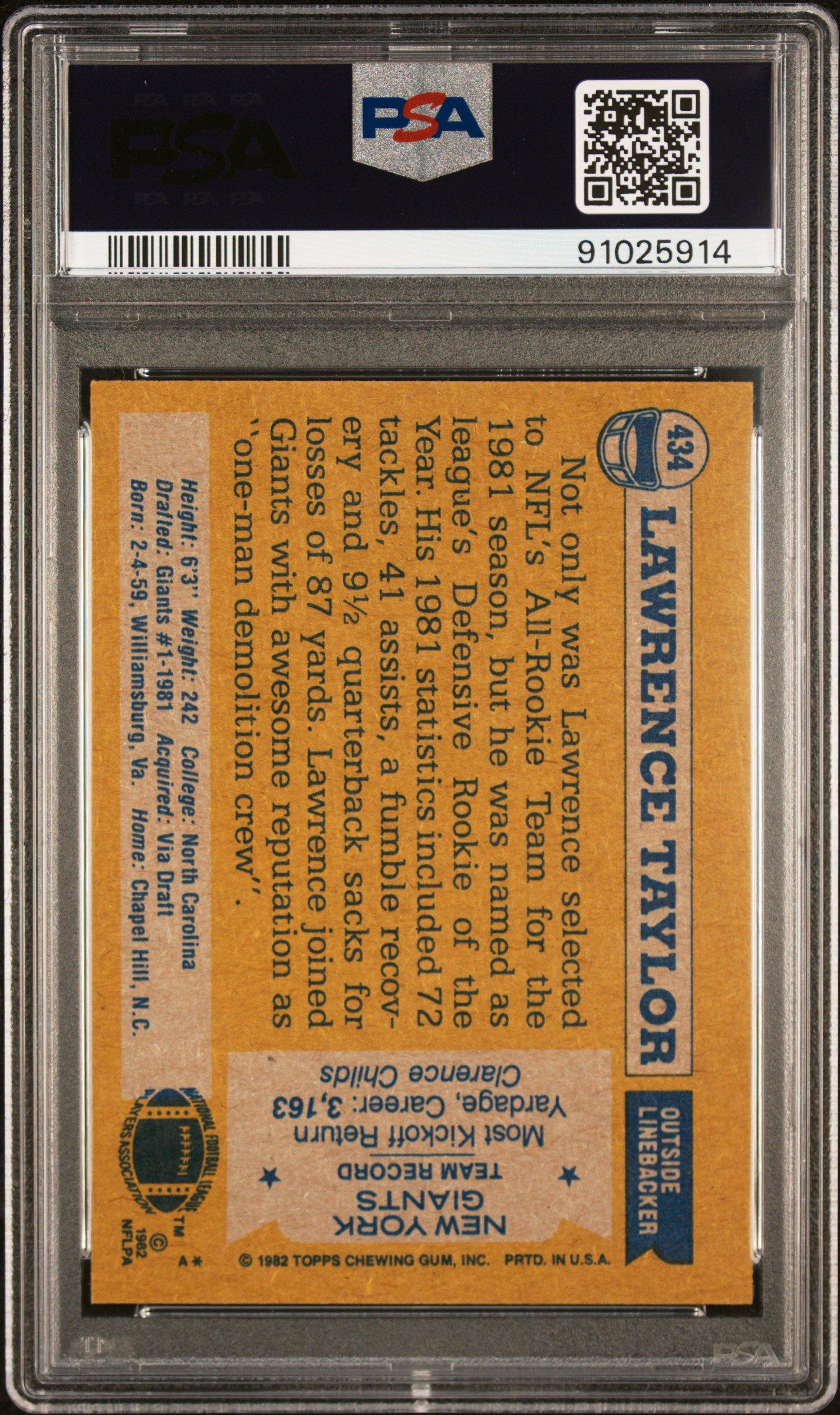 1982 Topps 434 Lawrence Taylor All-pro PSA 8