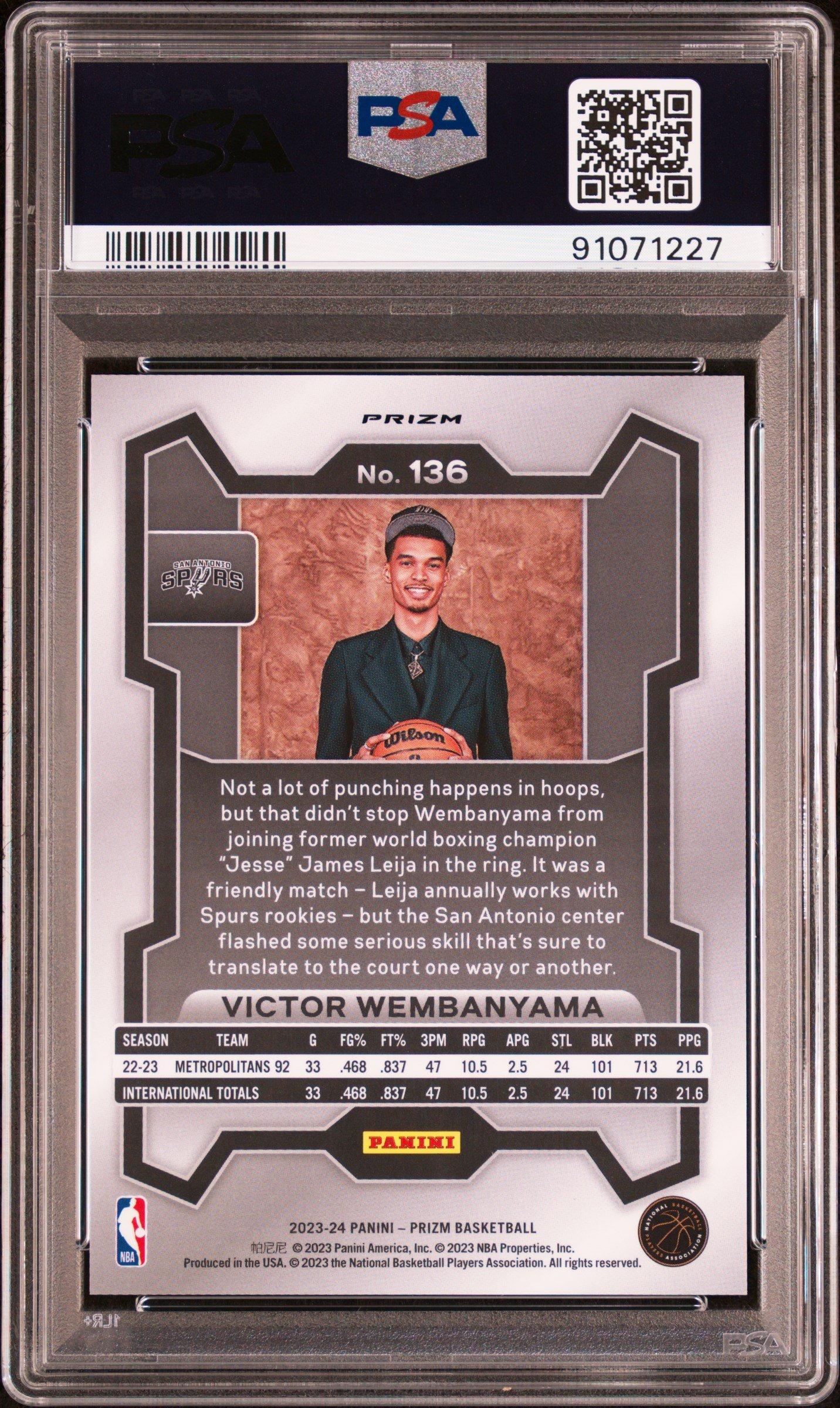2023 Panini Prizm 136 Victor Wembanyama Variation-fast Break PSA 10