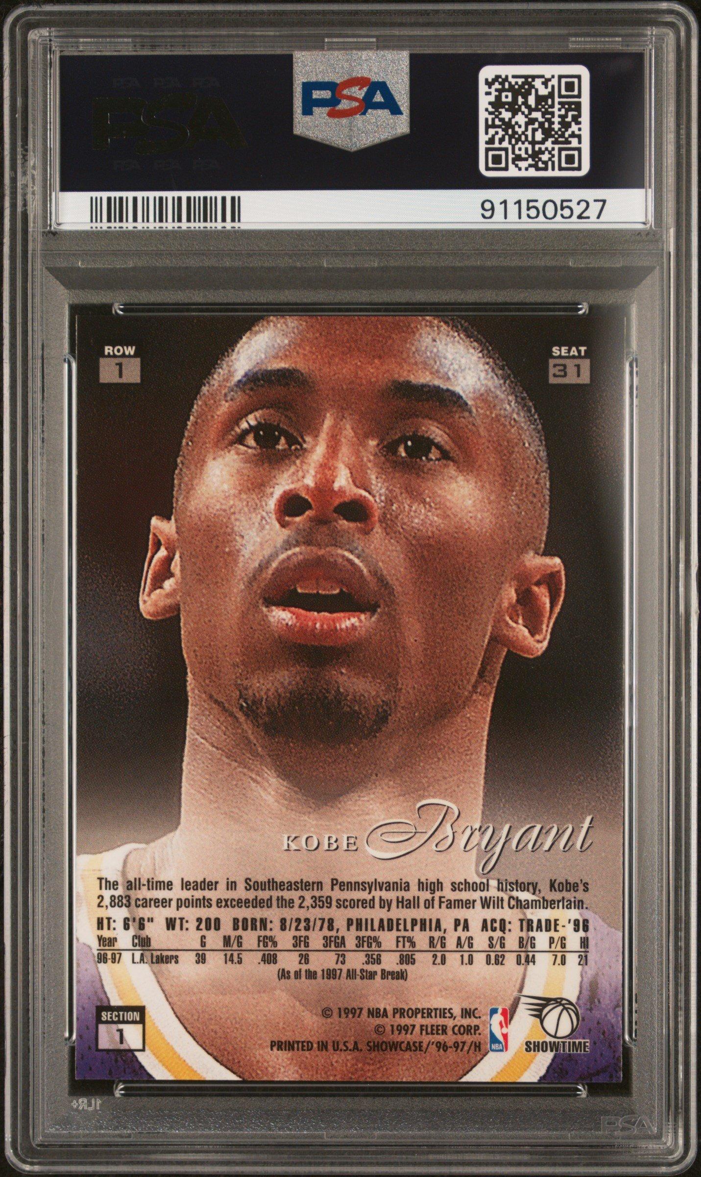 1996 Flair Showcase 31 Kobe Bryant Row 1 PSA 8