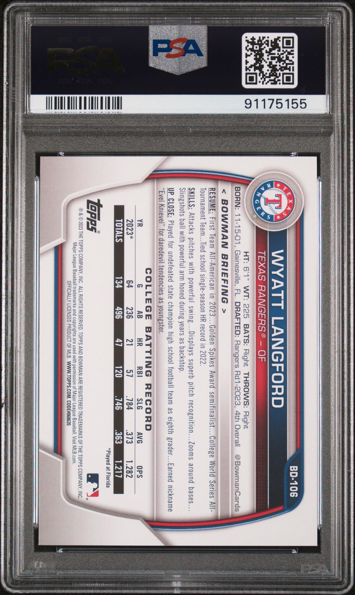 2023 Bowman Draft Bd106 Wyatt Langford PSA