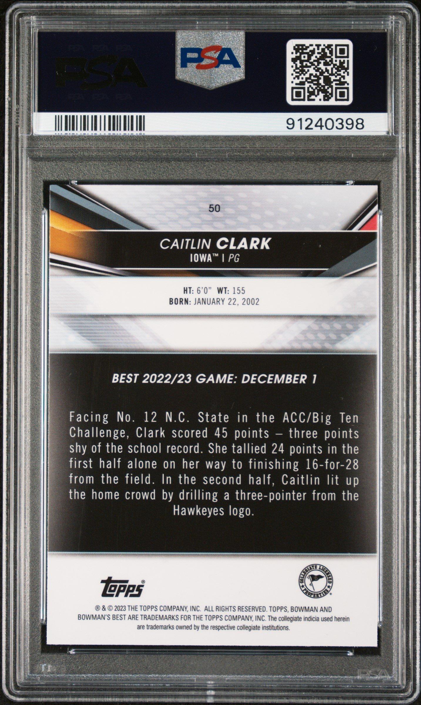 2022 Bowman University Best 50 Caitlin Clark PSA