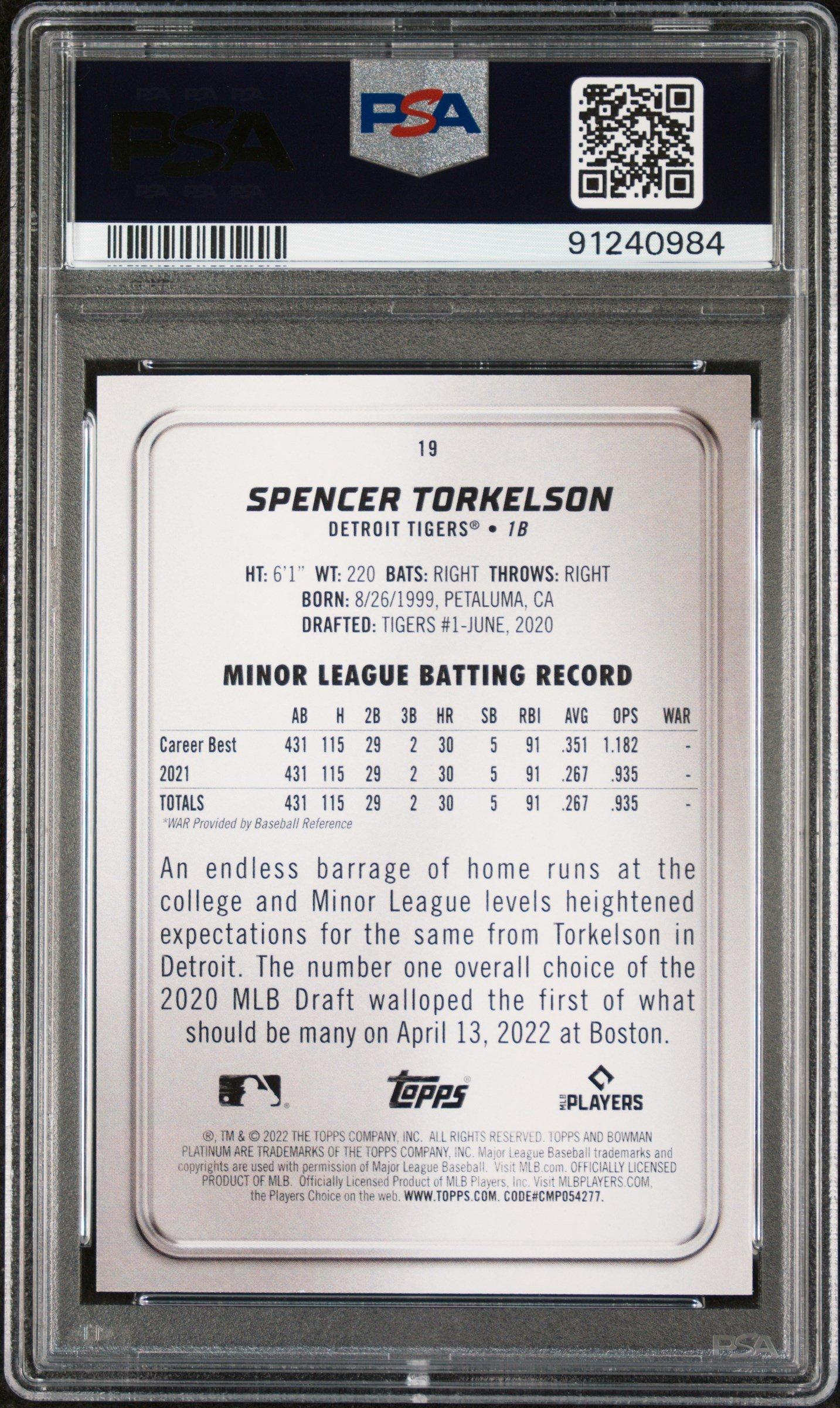 2022 Bowman Platinum 19 Spencer Torkelson PSA 9