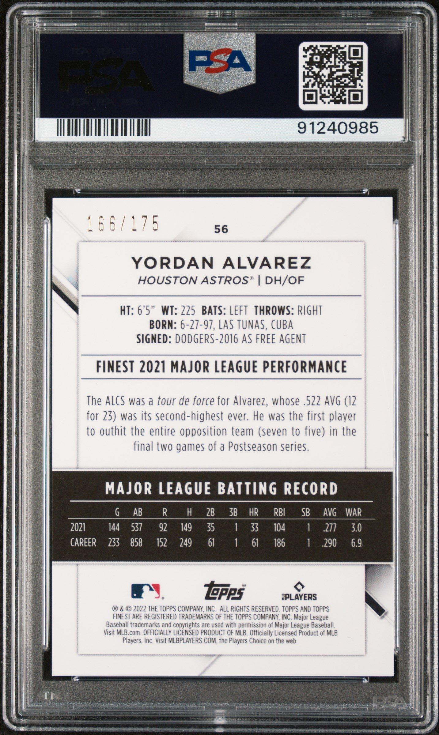 2022 Topps Finest 56 Yordan Alvarez PSA 9