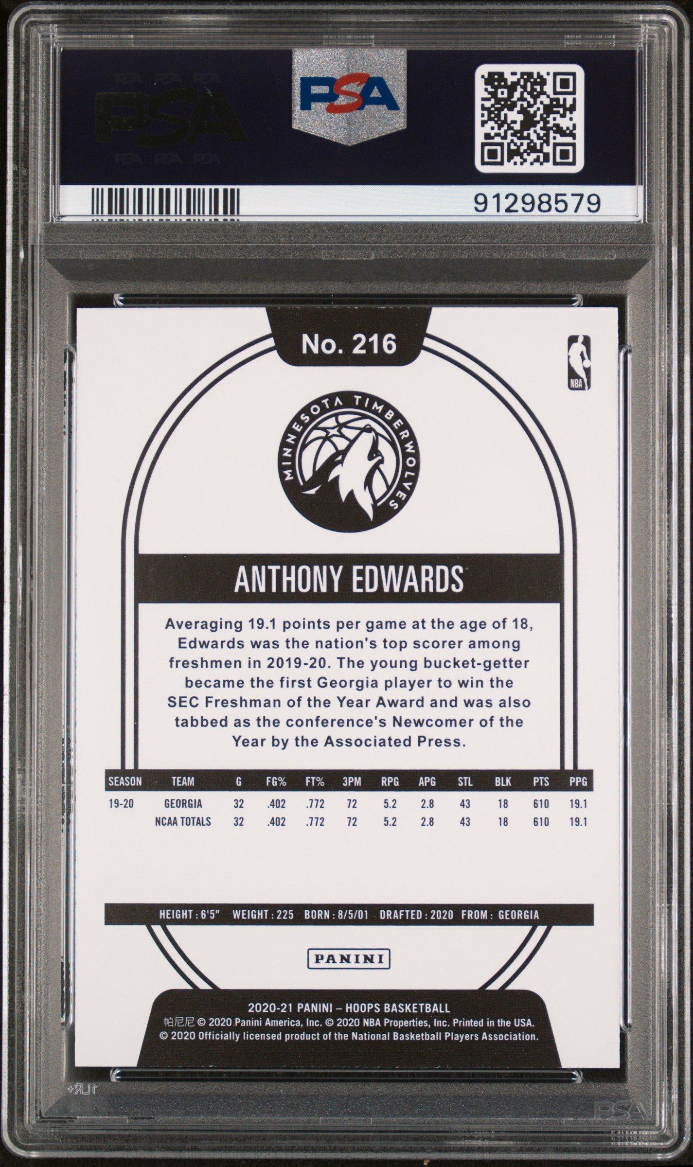 2020 Panini Hoops 216 Anthony Edwards PSA 9