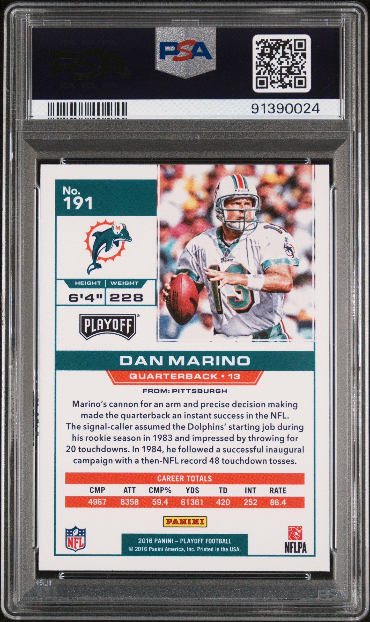 2016 Panini Playoff 191 Dan Marino PSA 10
