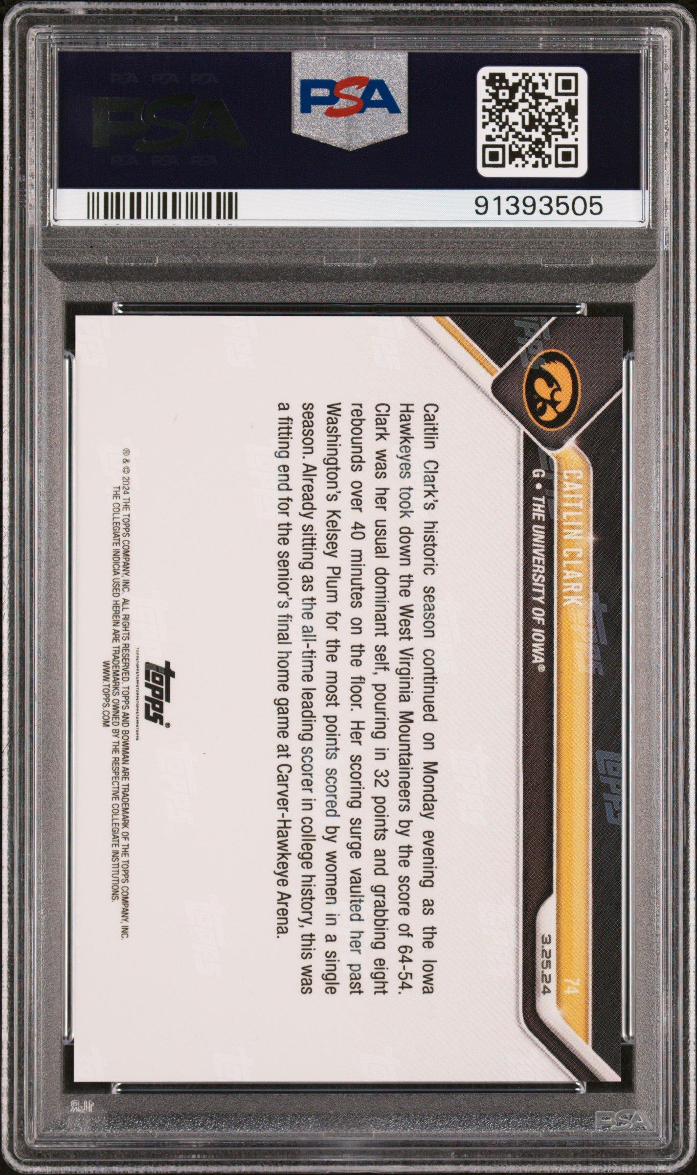 2023 Bowman U Now 74 Caitlin Clark PSA 10