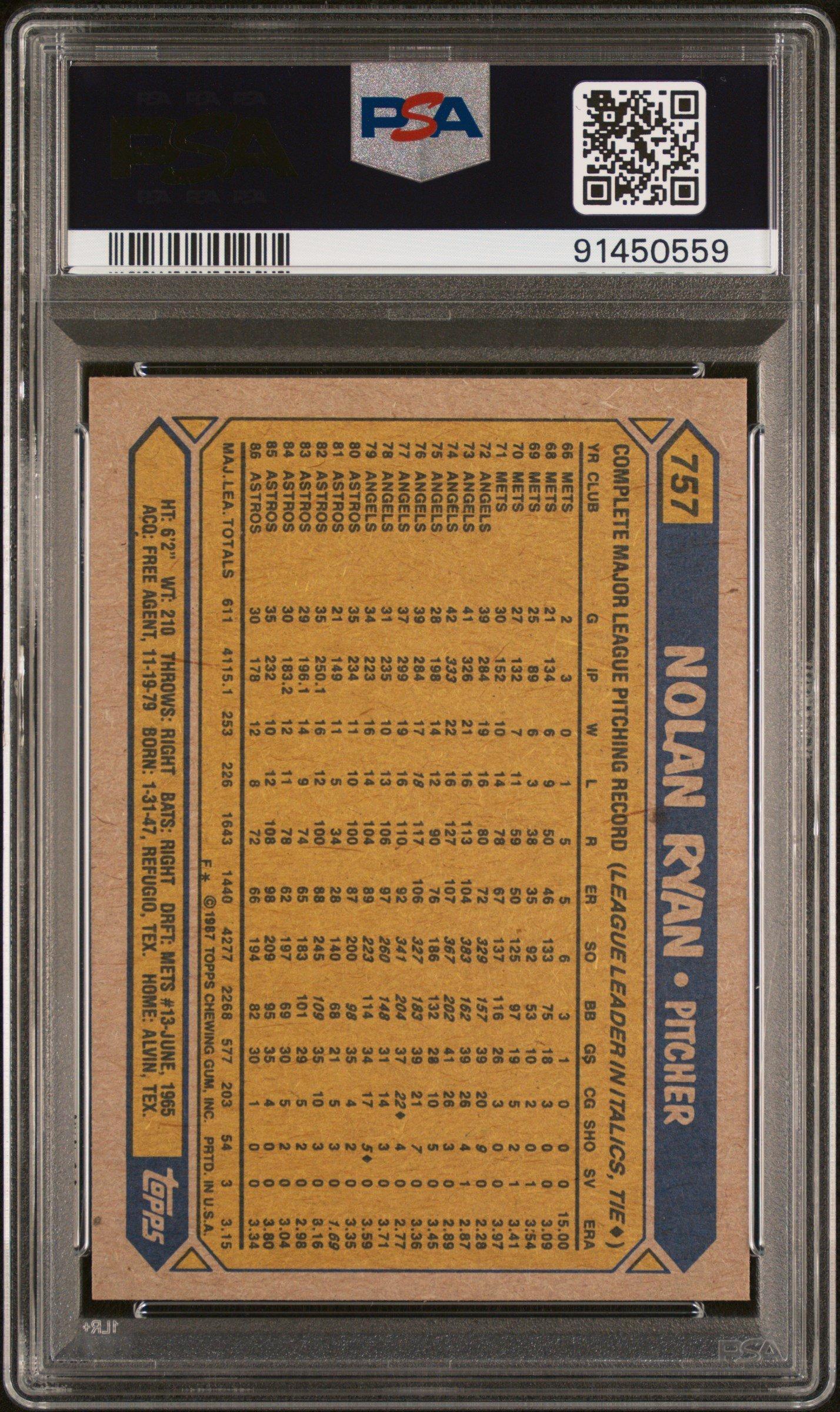 1987 Topps 757 Nolan Ryan PSA 9