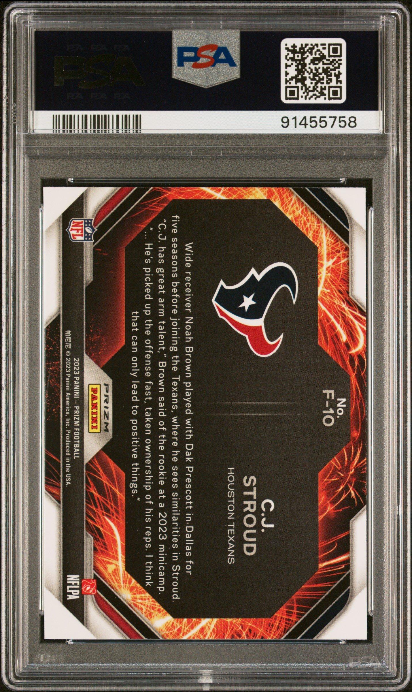 2023 Panini Prizm Fireworks F10 Cj Stroud Green Wave PSA 9