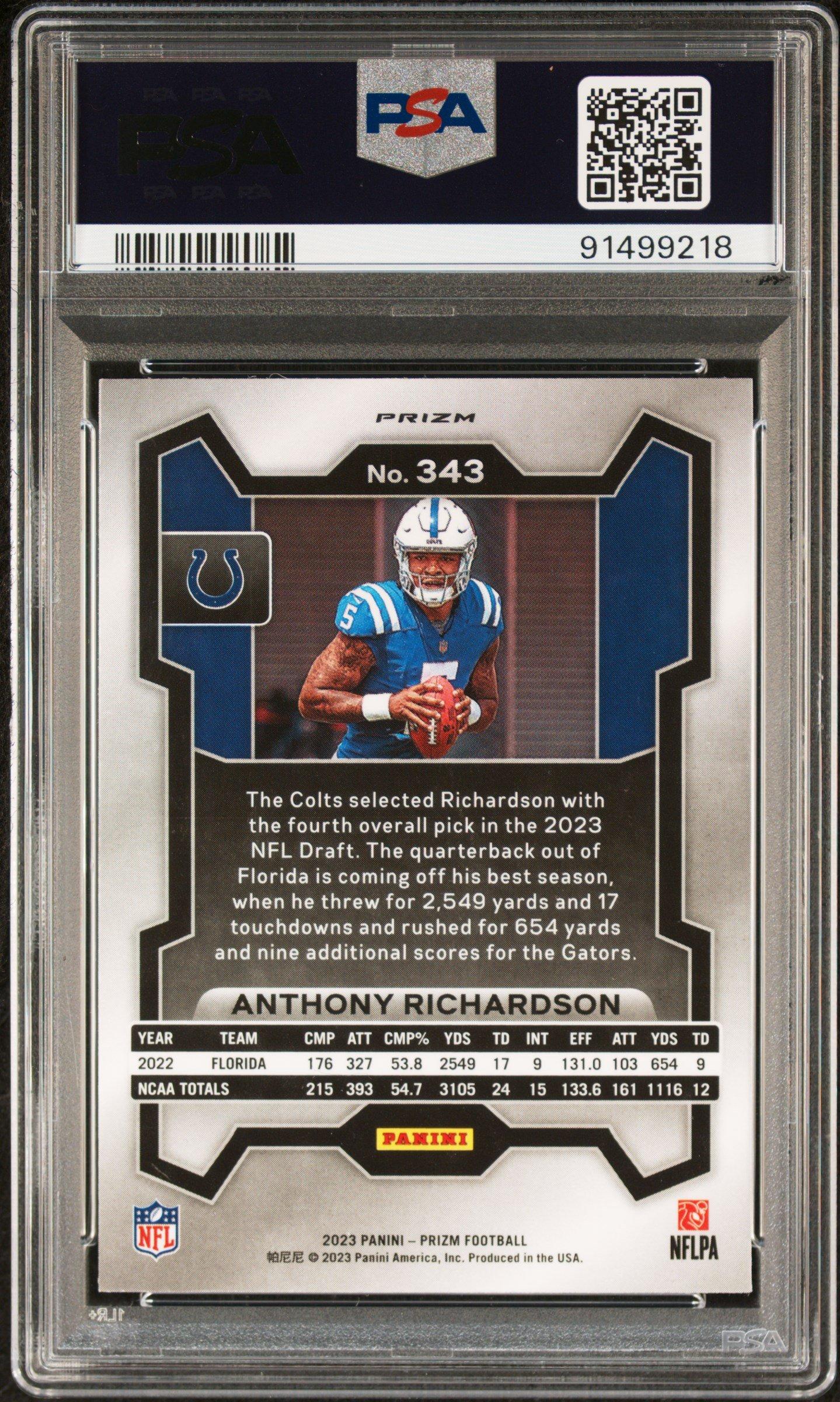 2023 Panini Prizm 343 Anthony Richardson Red/white/blue Prizm PSA