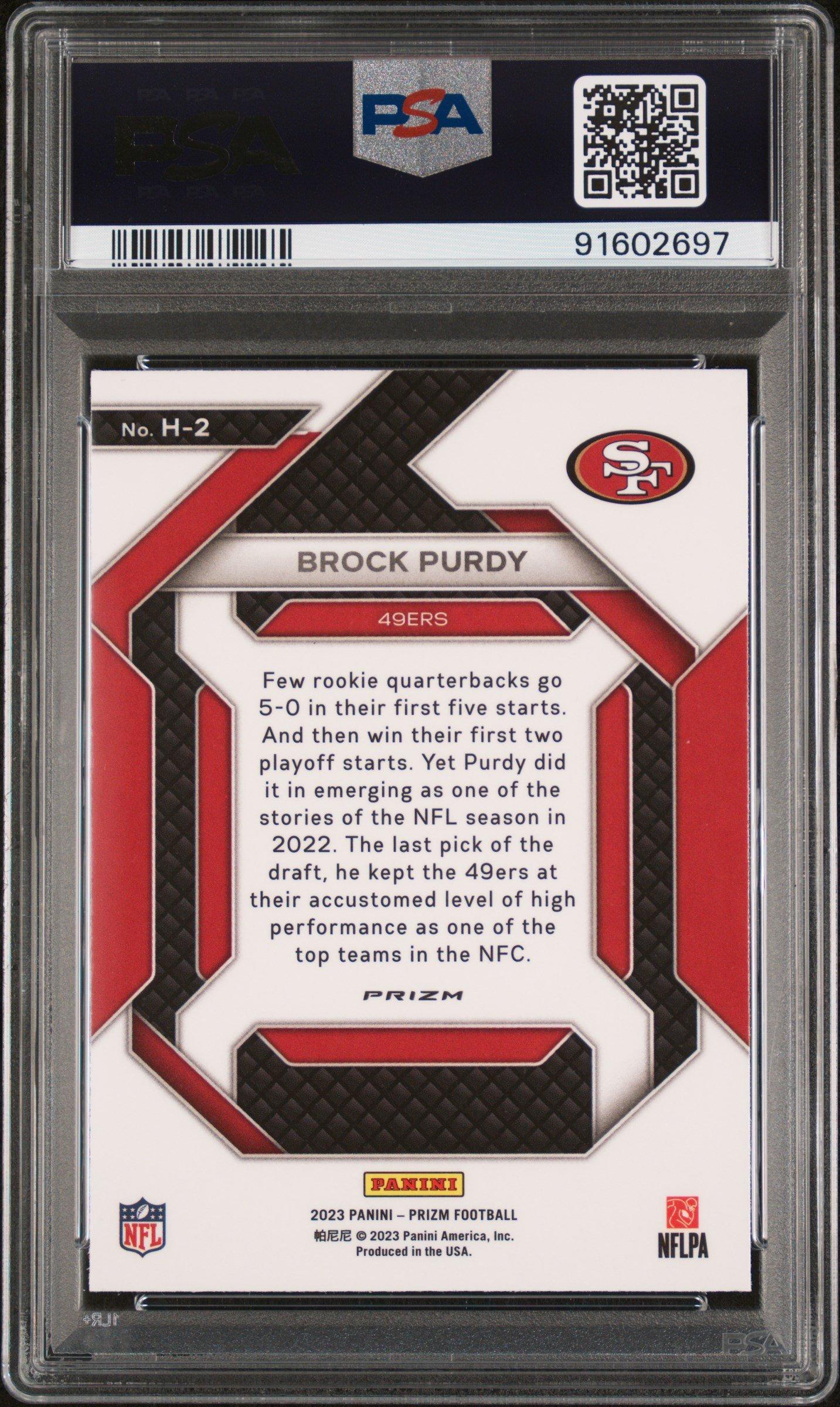 2023 Panini Prizm Emergent H2 Brock Purdy Green Ice PSA 10
