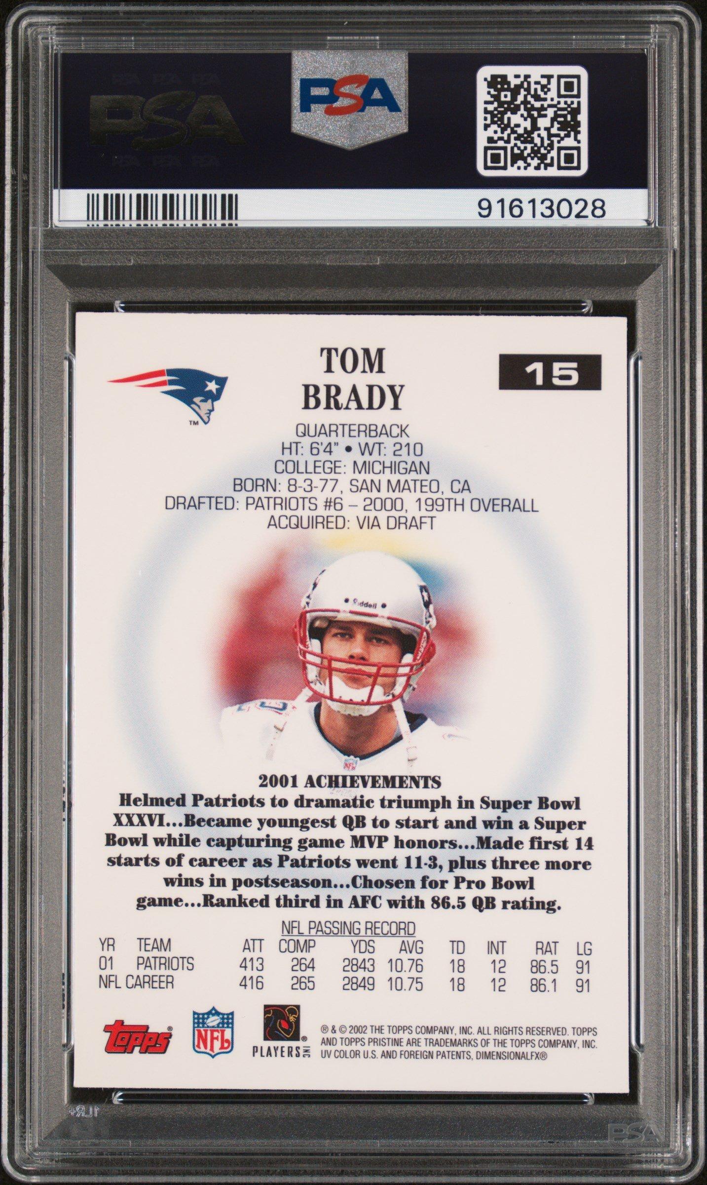 2002 Topps Pristine 15 Tom Brady PSA 9