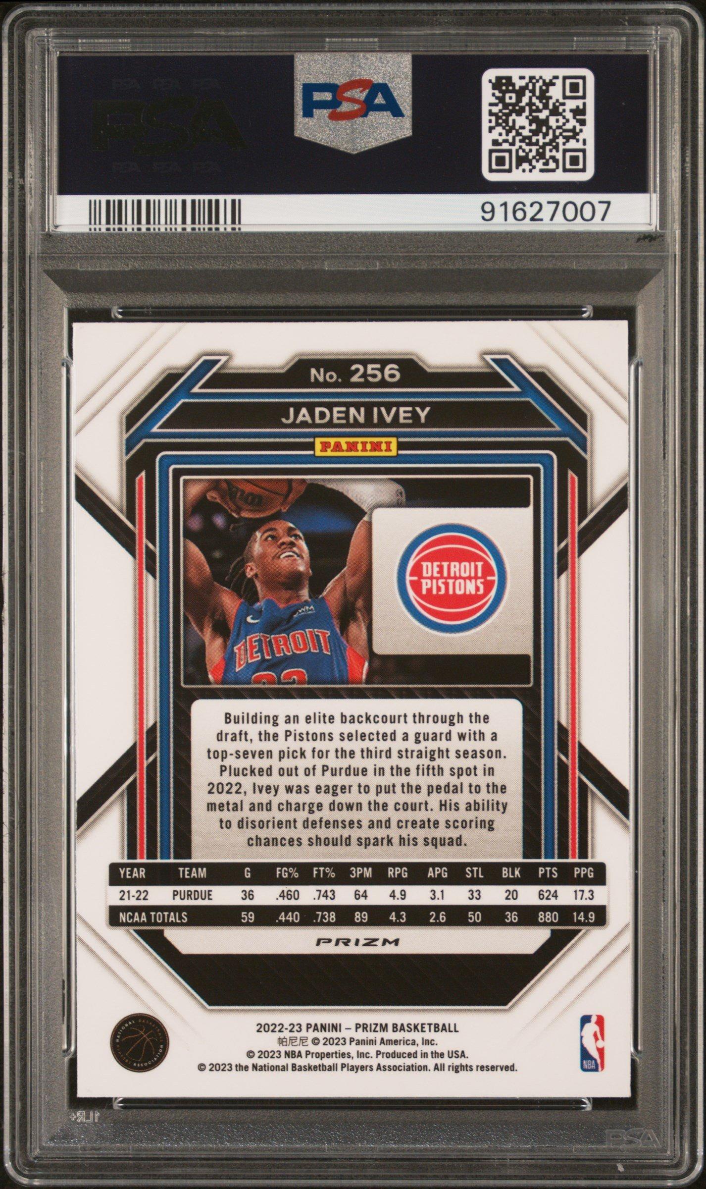 2022 Panini Prizm 256 Jaden Ivey Ice PSA 10