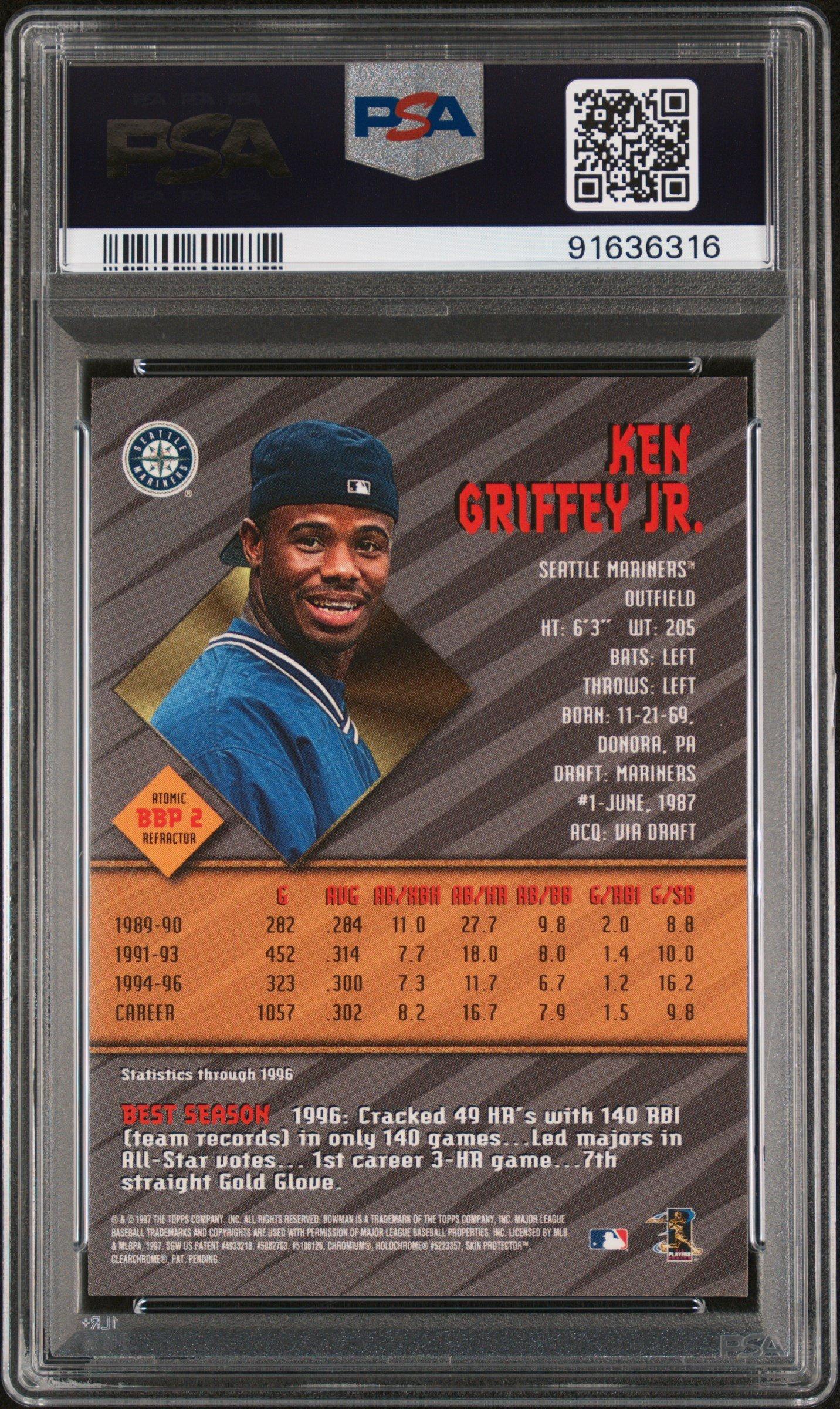 1997 Bowman's Best Preview Bbp2 Ken Griffey Jr. Atomic Refractor PSA 8