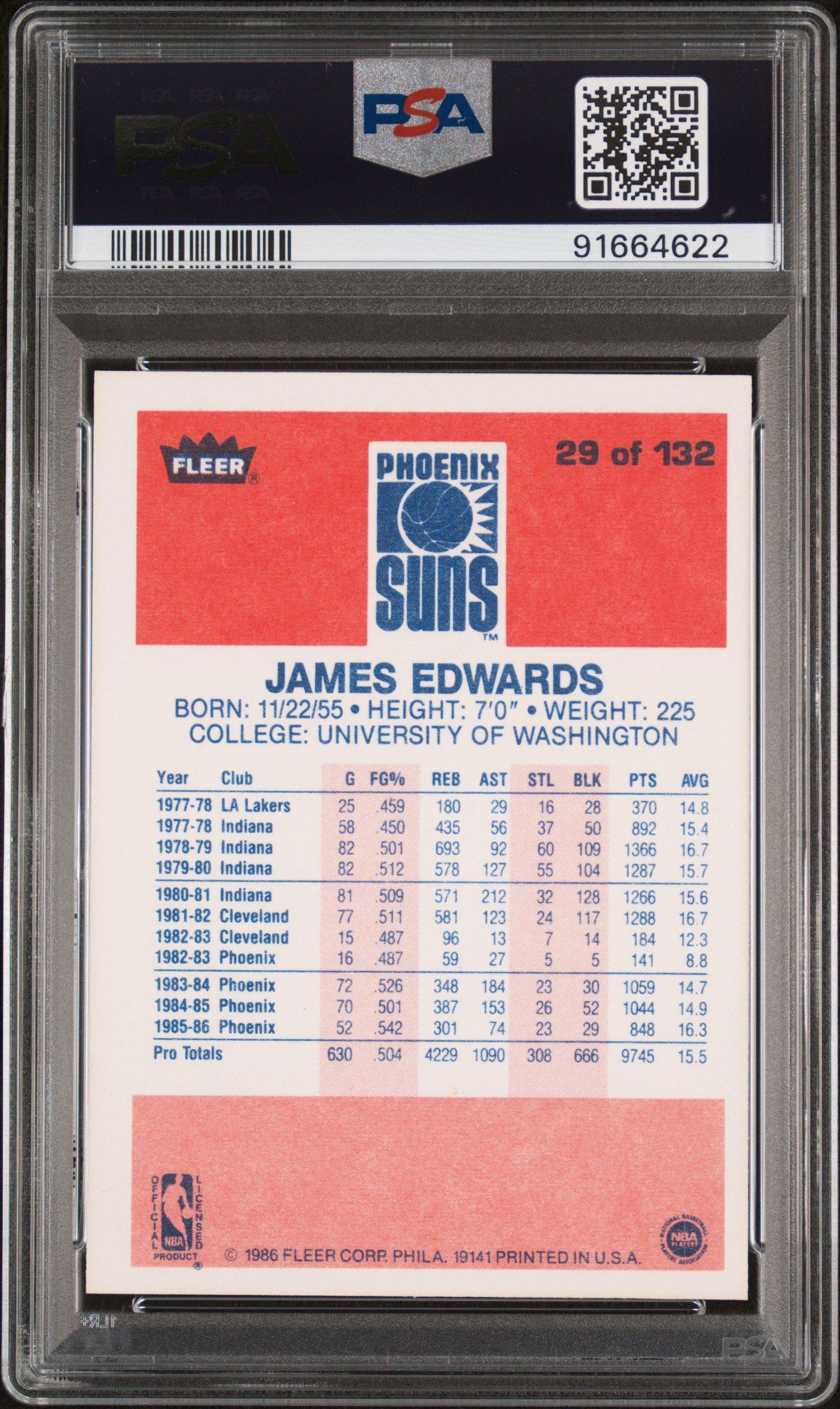 1986 Fleer 29 James Edwards PSA 9