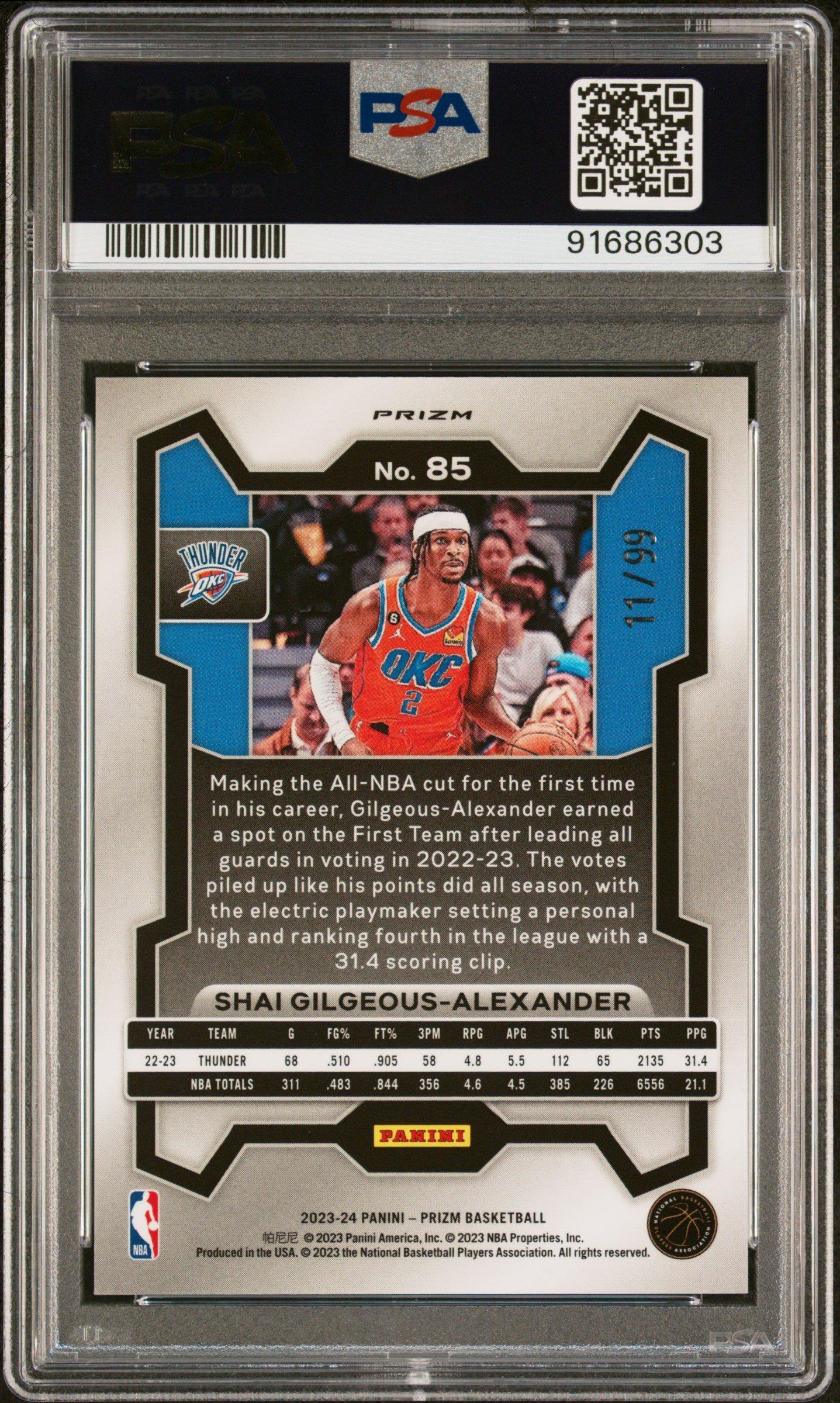 2023 Panini Prizm 85 Shai Gilgeous-alexander Blue Seismic PSA 10