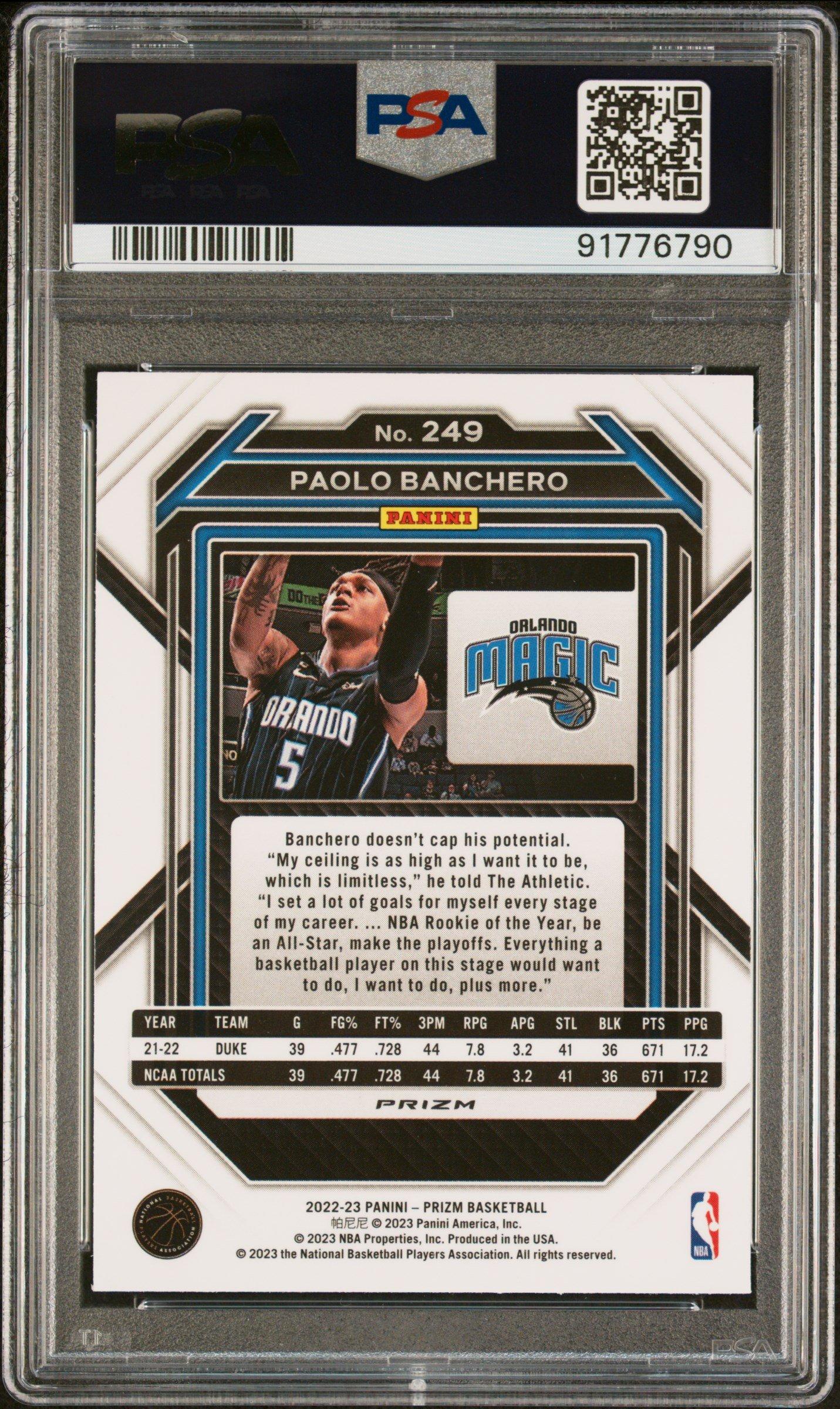 2022 Panini Prizm 249 Paolo Banchero Hyper Prizm PSA 10