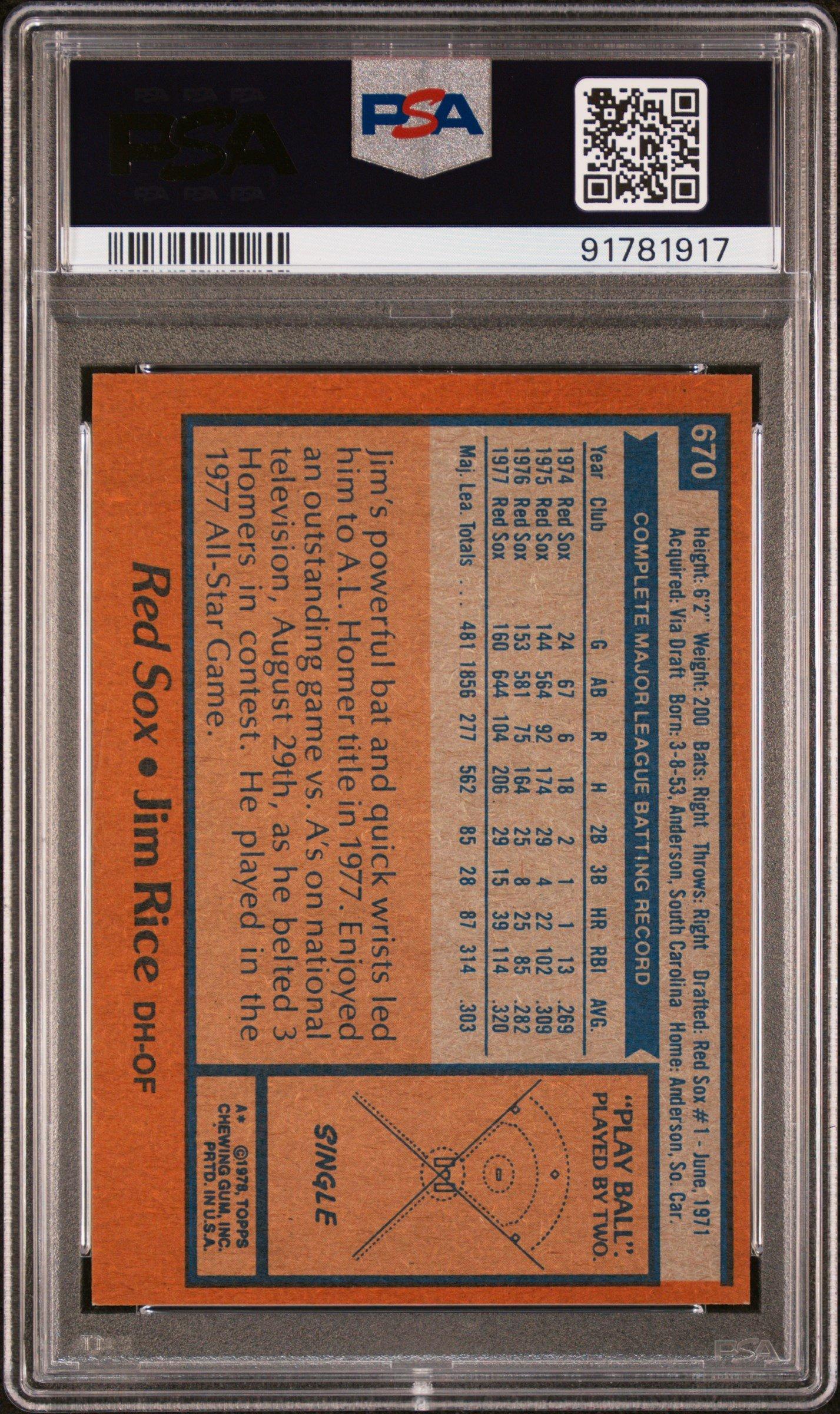 1978 Topps 670 Jim Rice PSA 9