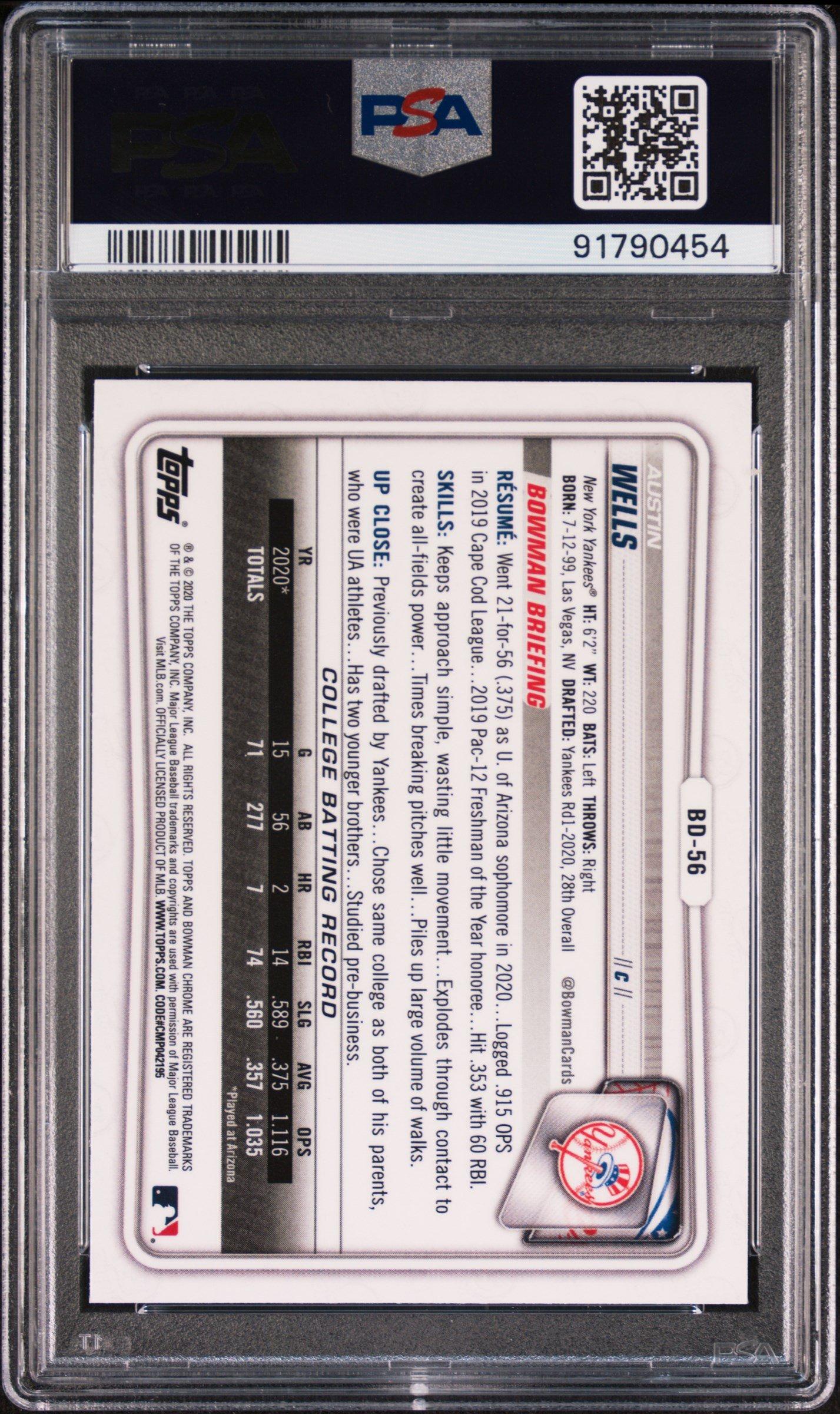 2020 Bowman Draft Bd56 Austin Wells PSA 8