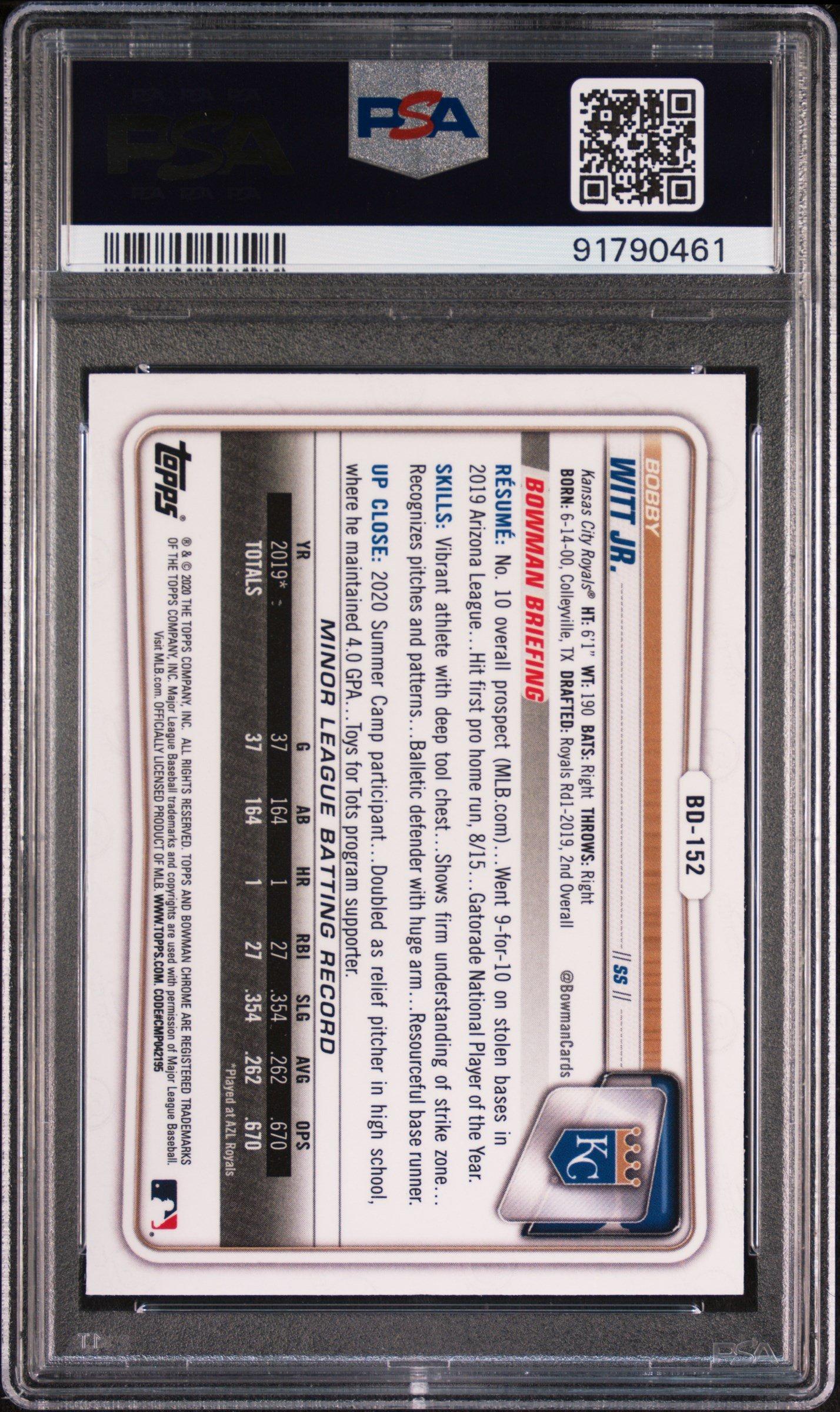 2020 Bowman Draft Bd152 Bobby Witt Jr. PSA 8
