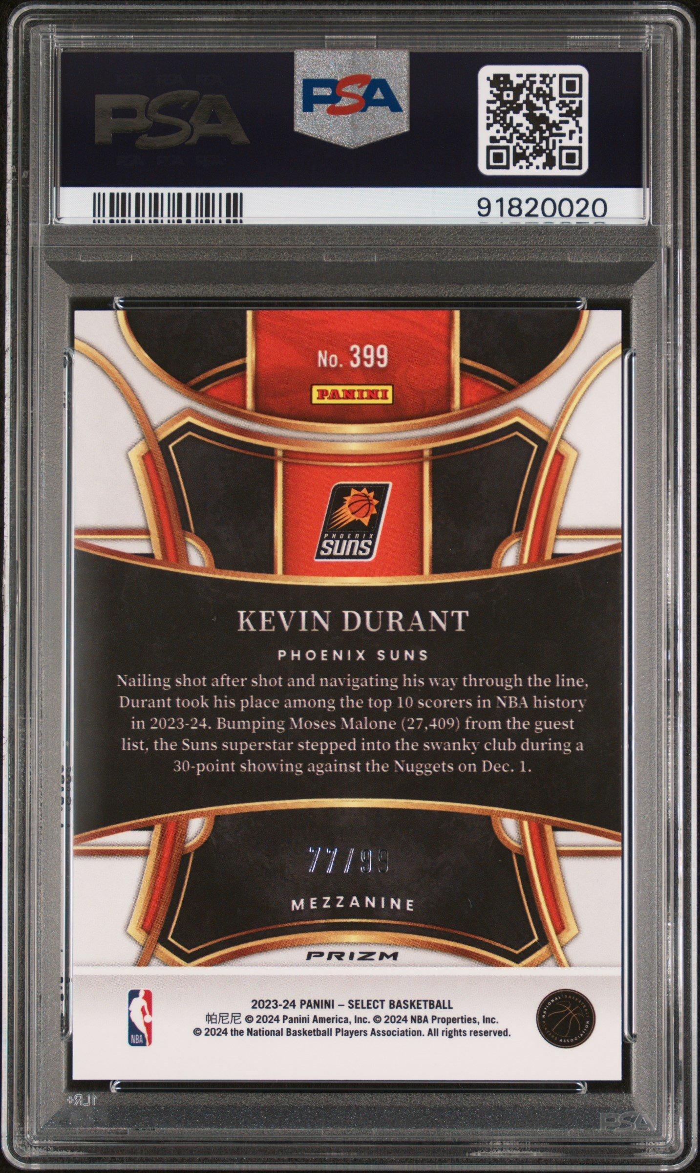 2023 Panini Select 399 Kevin Durant Purple Cracked Ice PSA 10