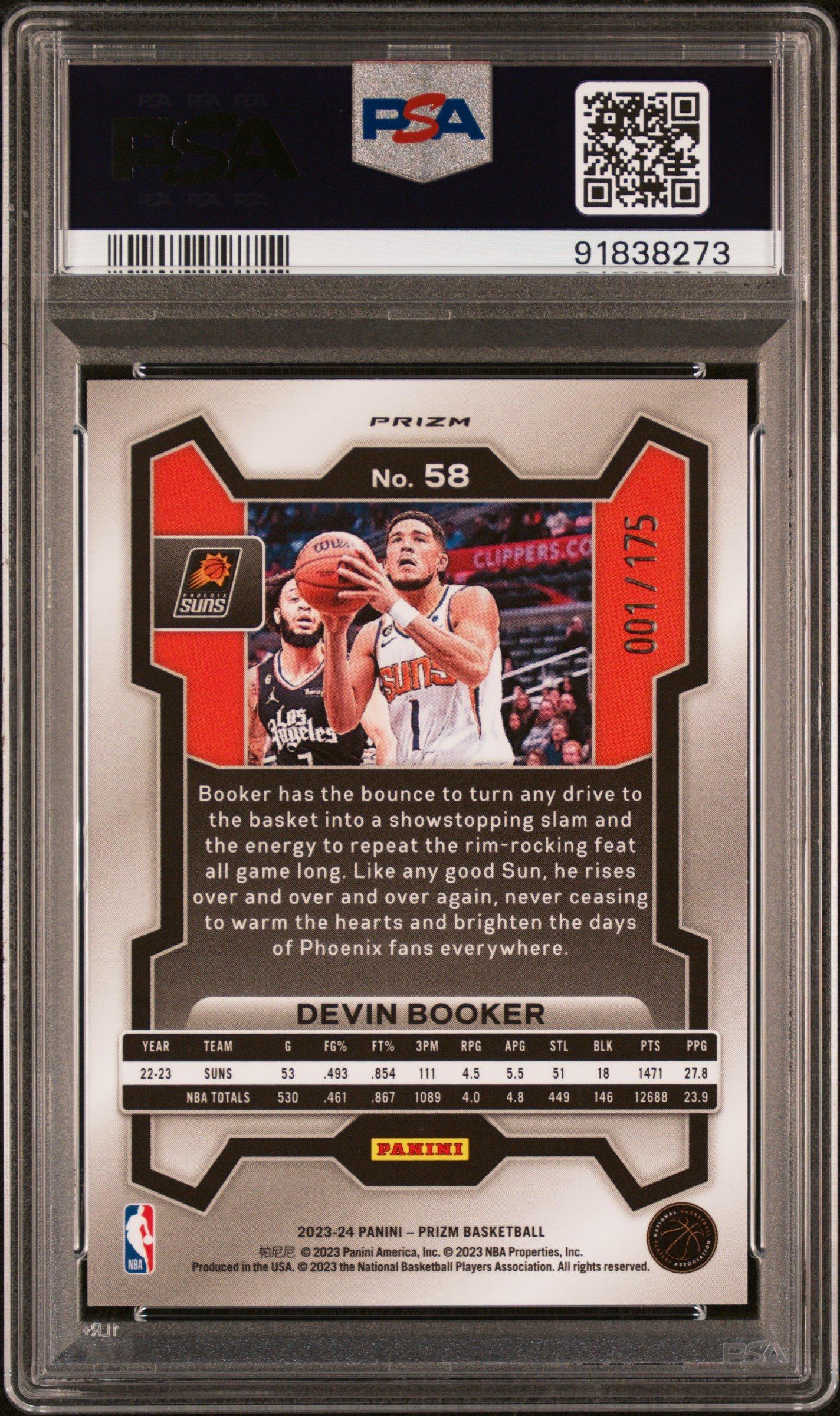 2023 Panini Prizm 58 Devin Booker White Prizm PSA 10
