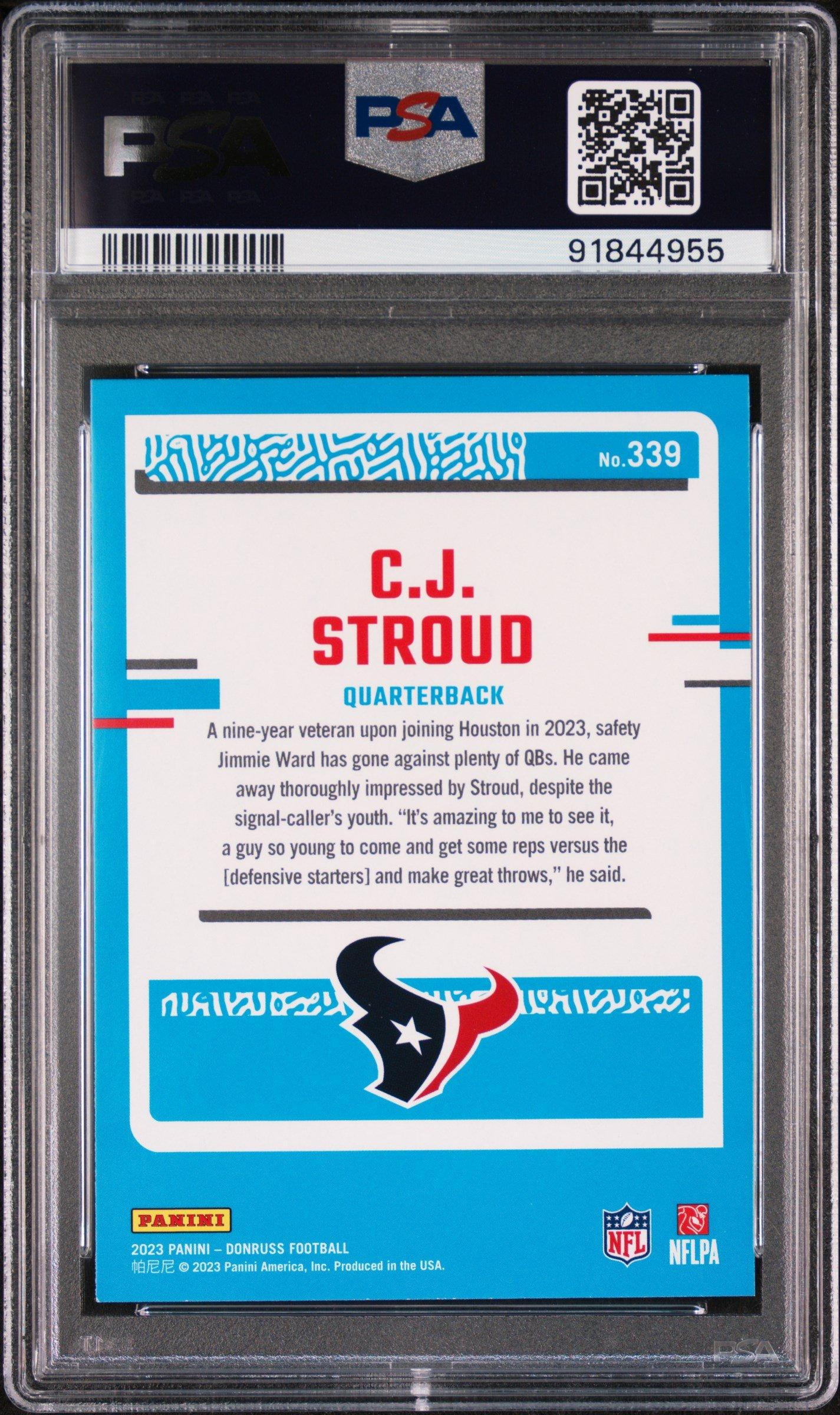 cj stroud graded card 2023 Panini Donruss 339 PSA 10 proof acrylic case to prevent damage and has been authenticated by SGC. 2023 Panini Prizm Draft Picks